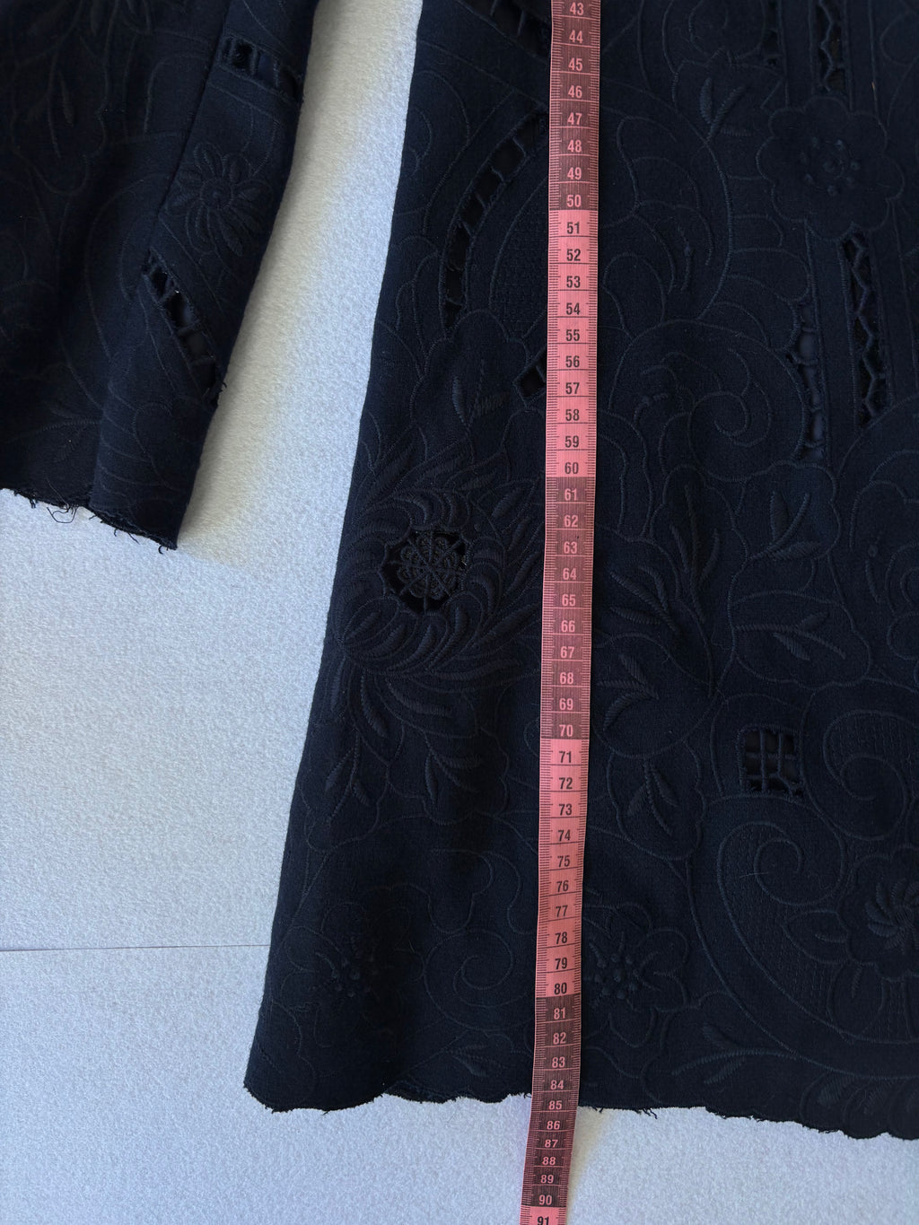 Vintage Blue Floral Cutout Embroidered Long Trench Coat (S)