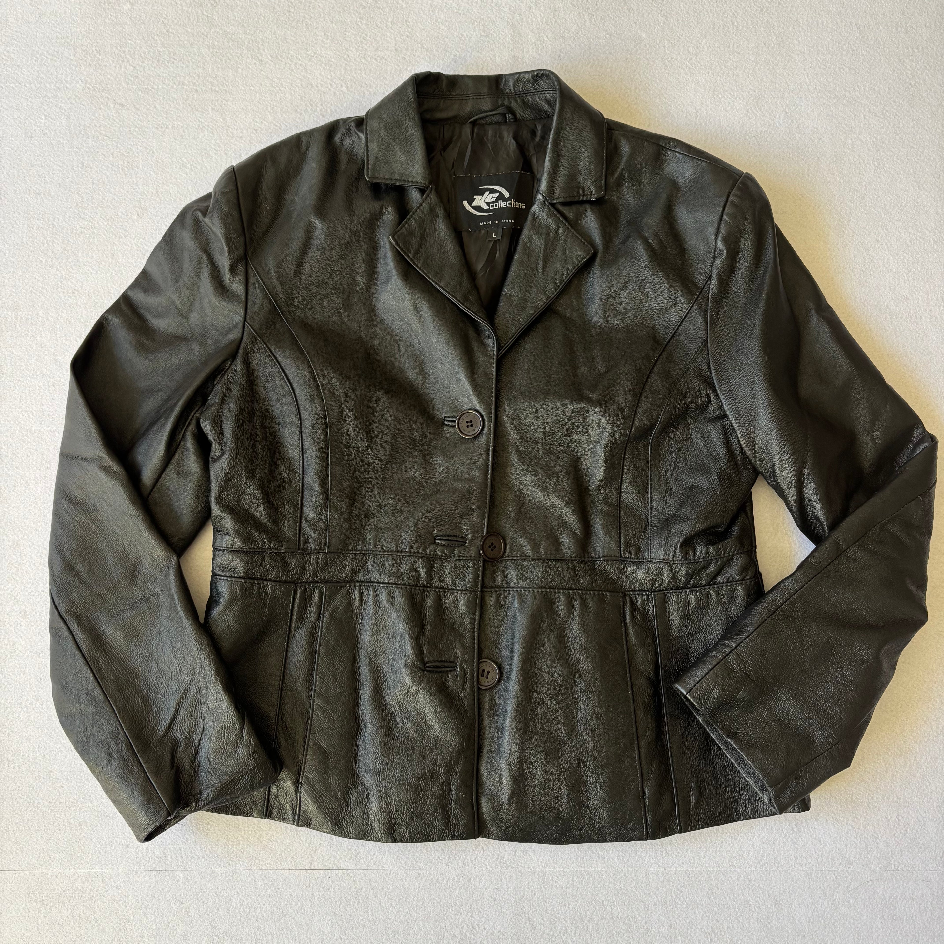 Vintage Black Leather Blazer (L)
