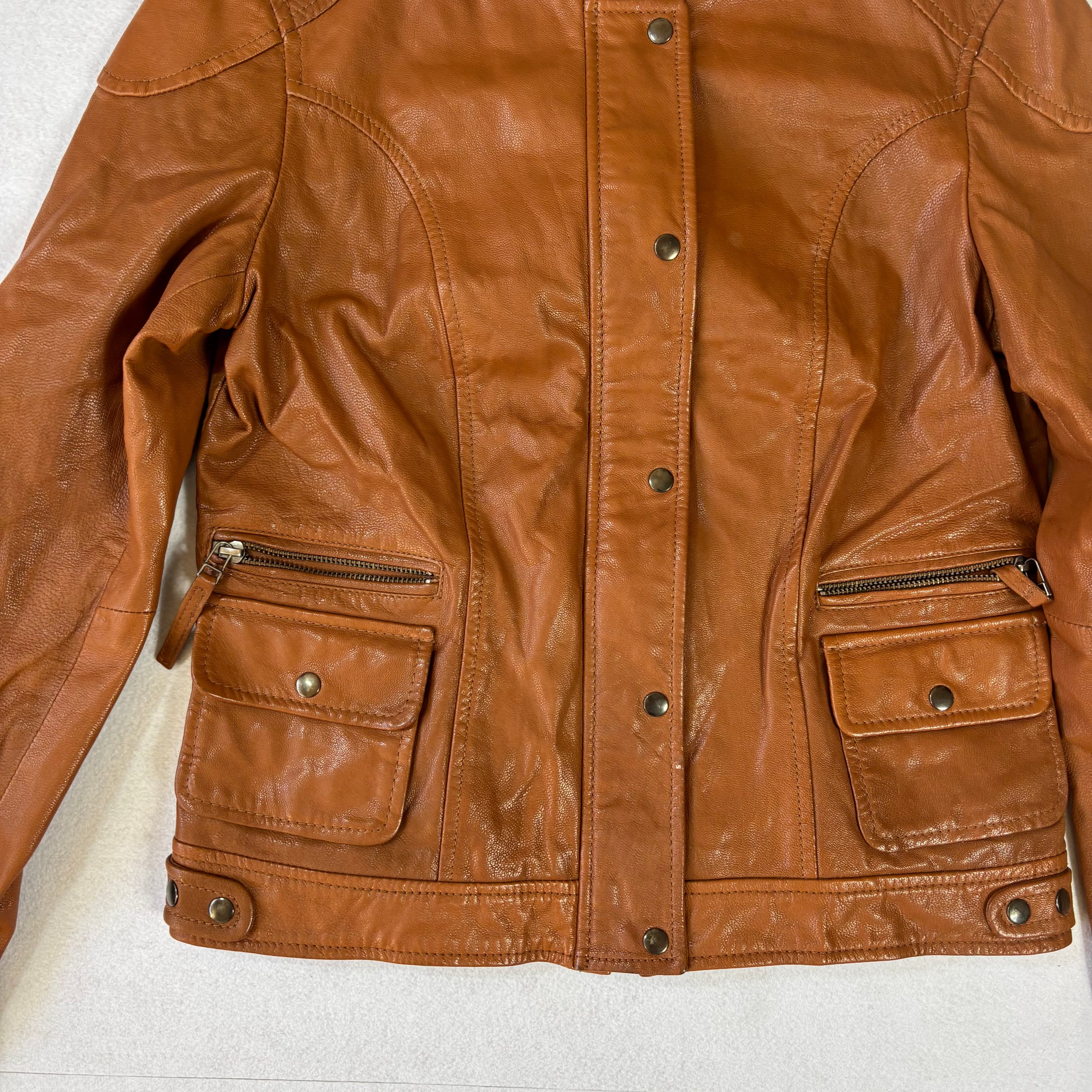 Vintage Tan Brown Leather Biker Jacket (M)