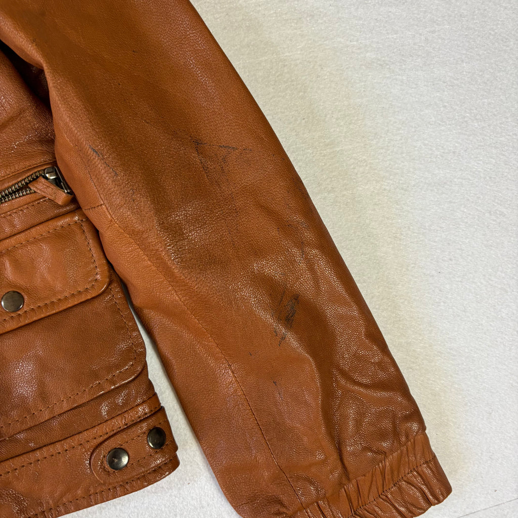 Vintage Tan Brown Leather Biker Jacket (M)