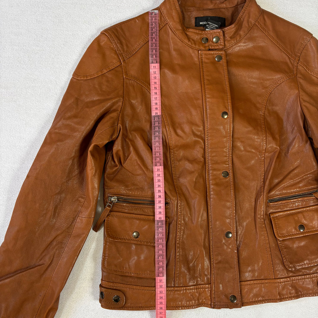 Vintage Tan Brown Leather Biker Jacket (M)