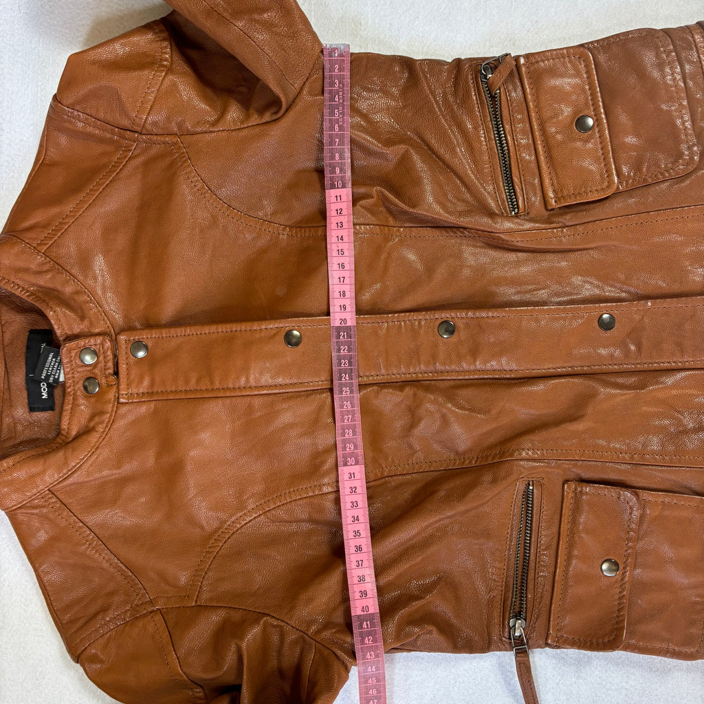 Vintage Tan Brown Leather Biker Jacket (M)