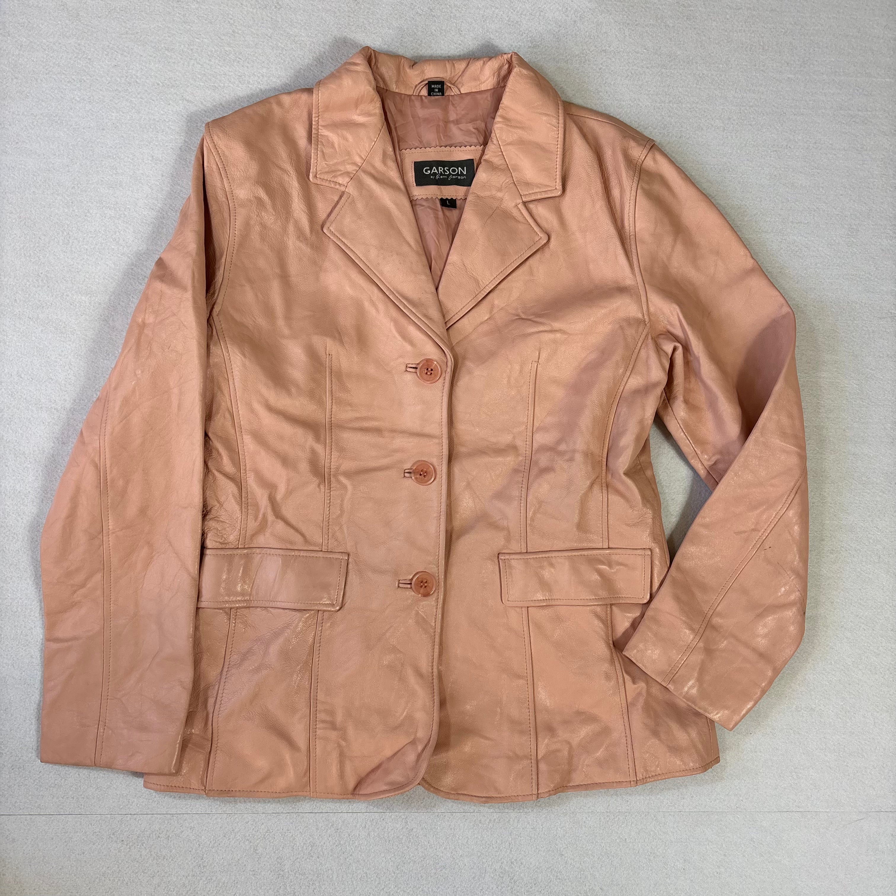 Vintage Pastel Pink Leather Blazer (M)