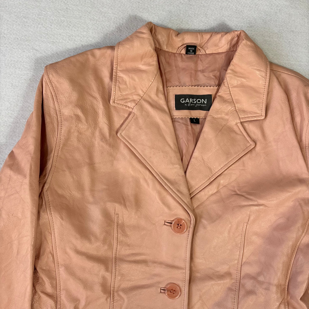 Vintage Pastel Pink Leather Blazer (M)