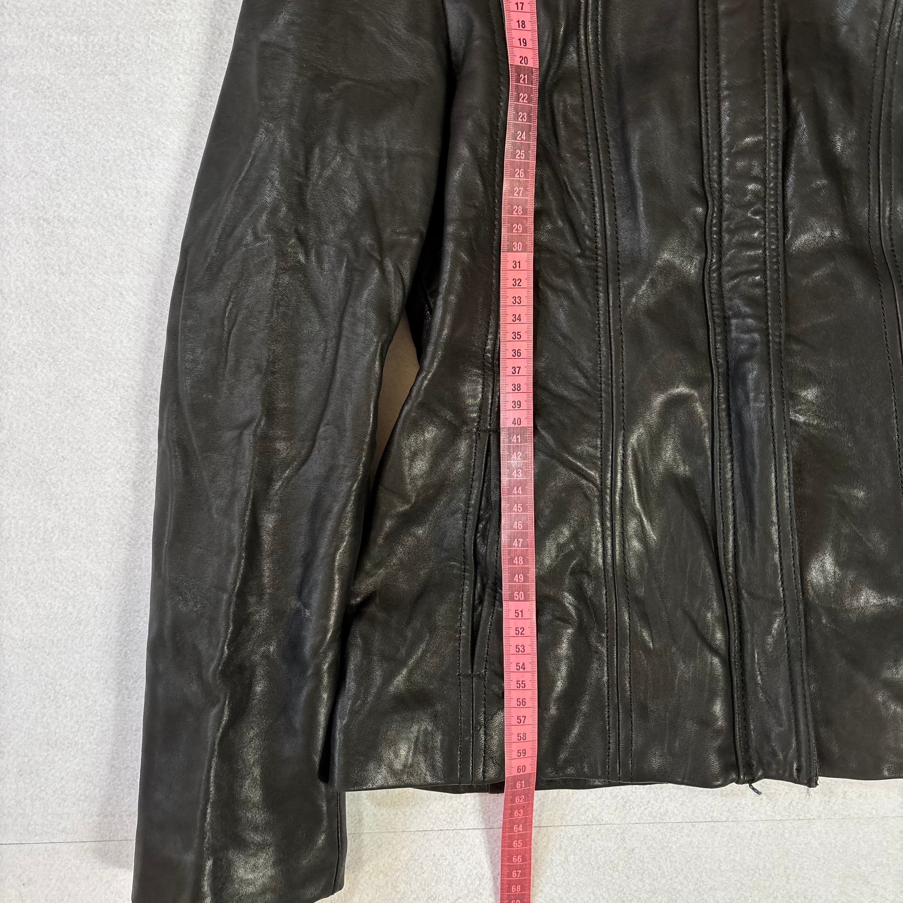 Vintage Black Leather Jacket with Knit Turtleneck Collar (L)