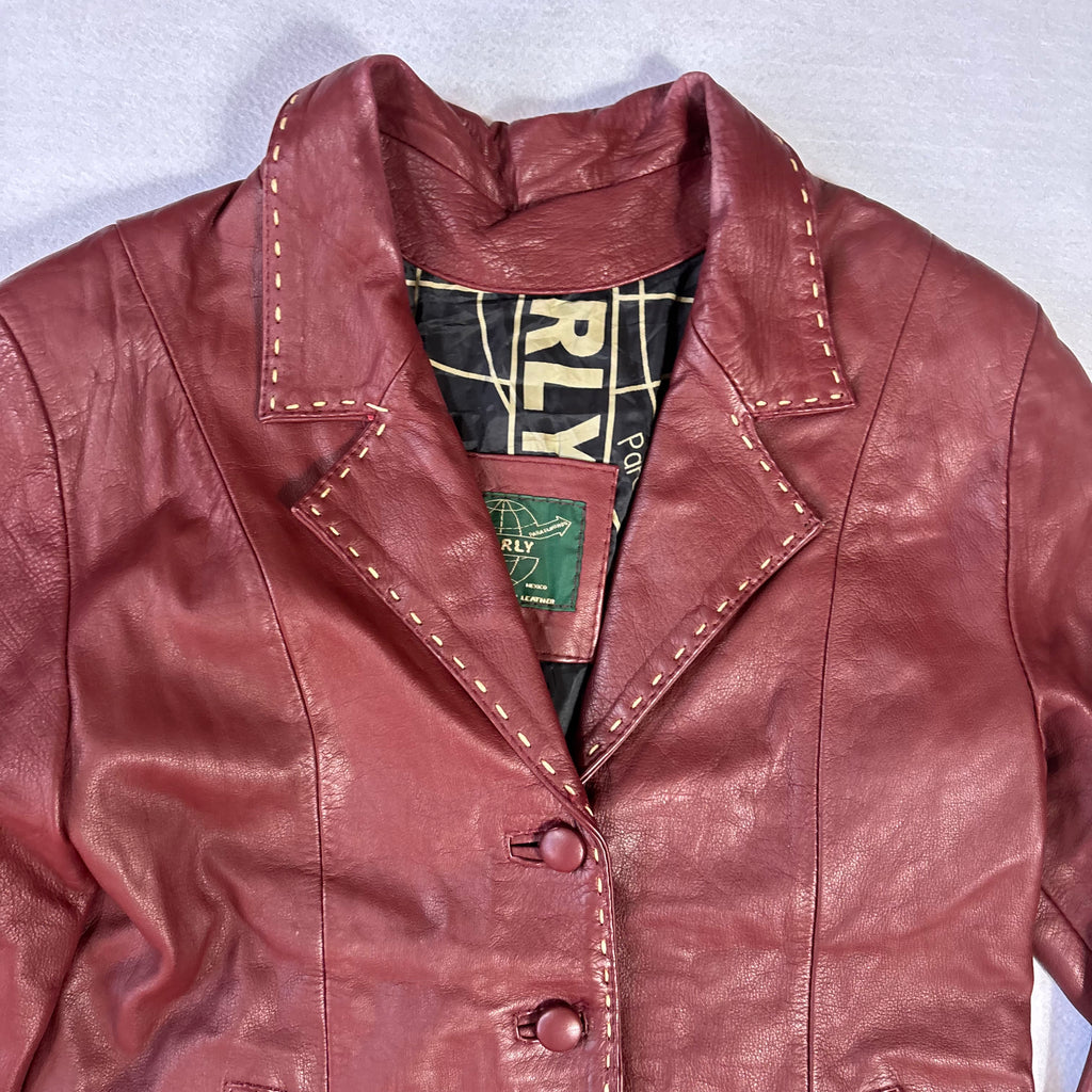 Vintage Burgundy Leather Blazer (L)