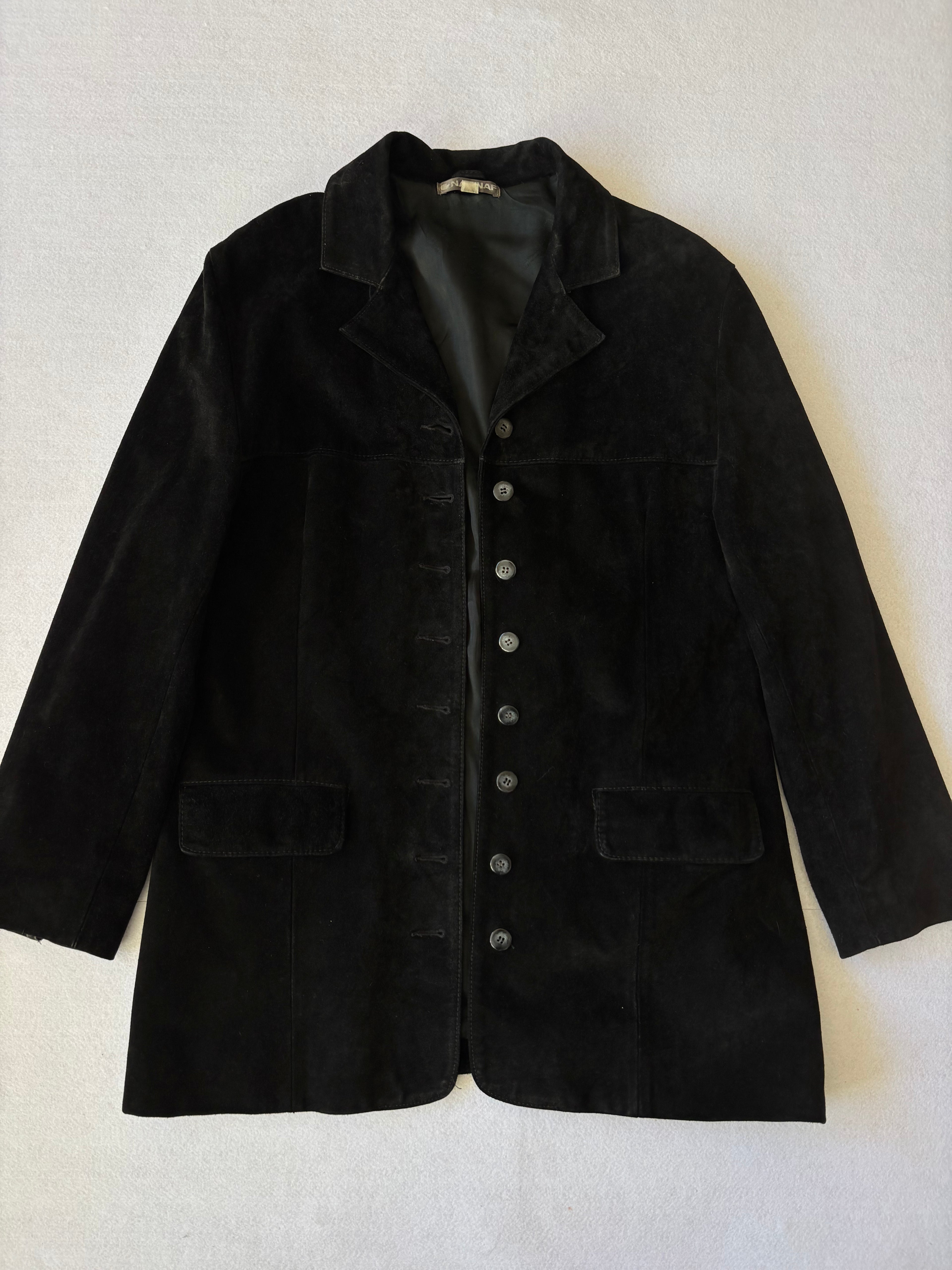 Vintage NafNaf Black Suede Leather Blazer (L)