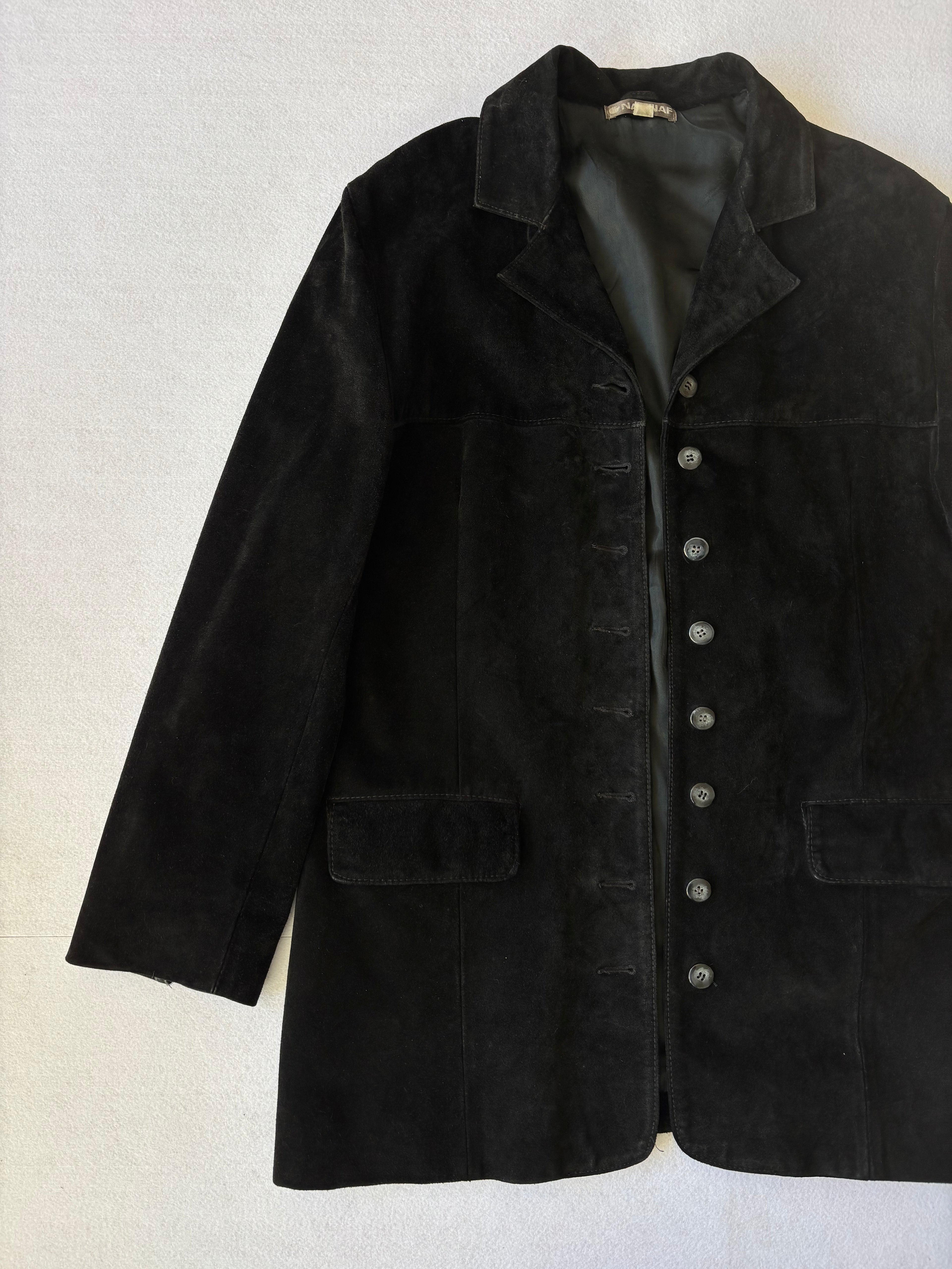 Vintage NafNaf Black Suede Leather Blazer (L)
