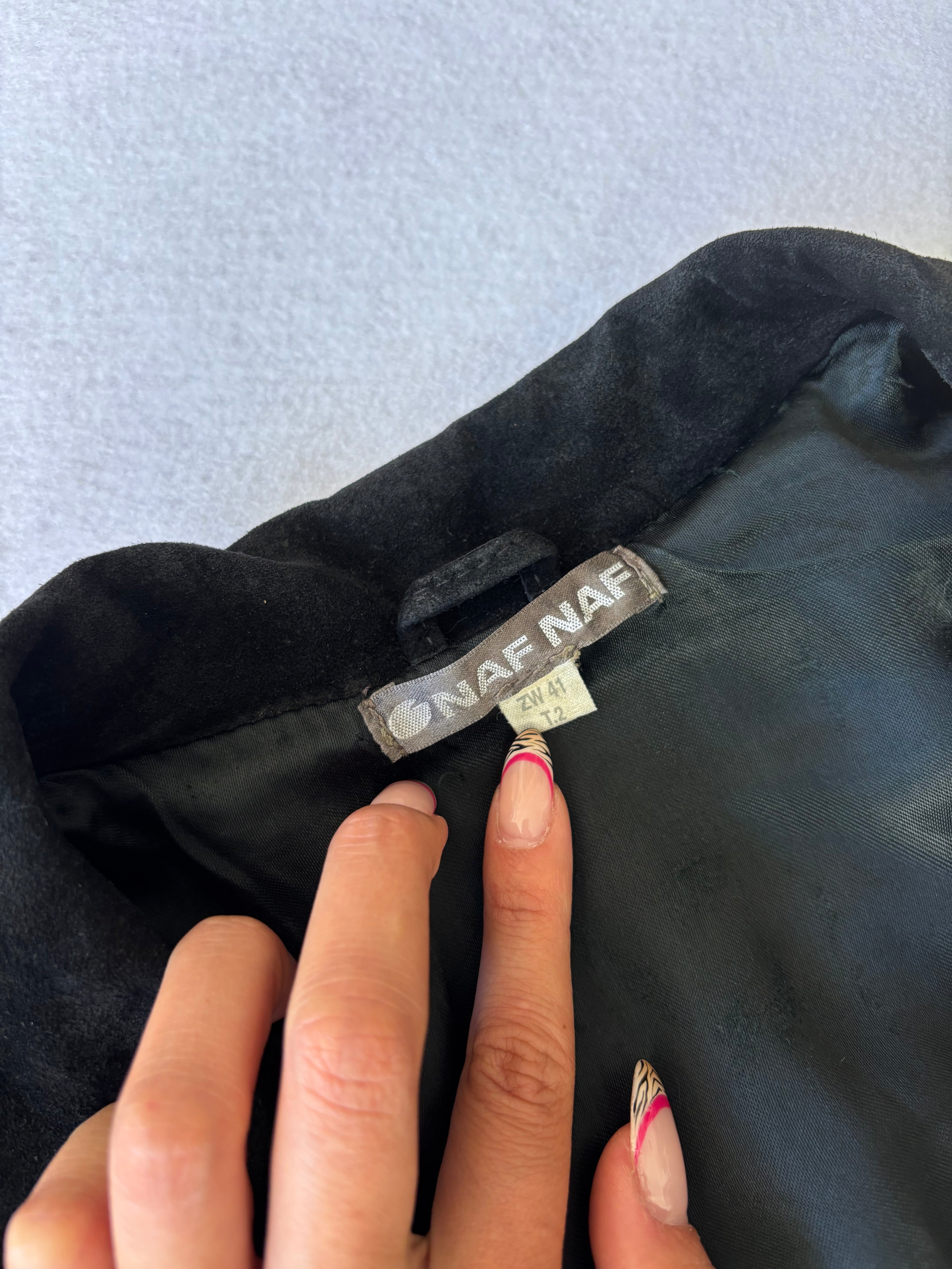 Vintage NafNaf Black Suede Leather Blazer (L)