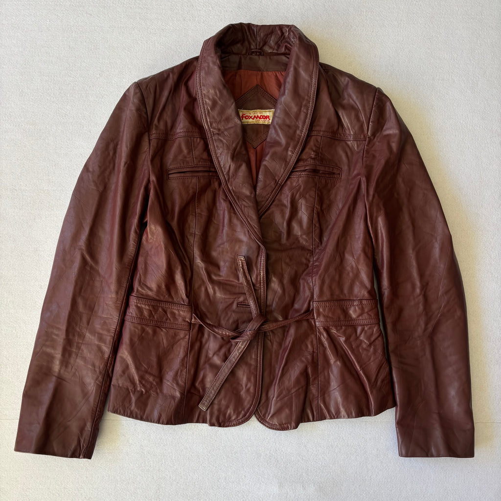 Vintage Burgundy Leather Short Trench Coat (M)
