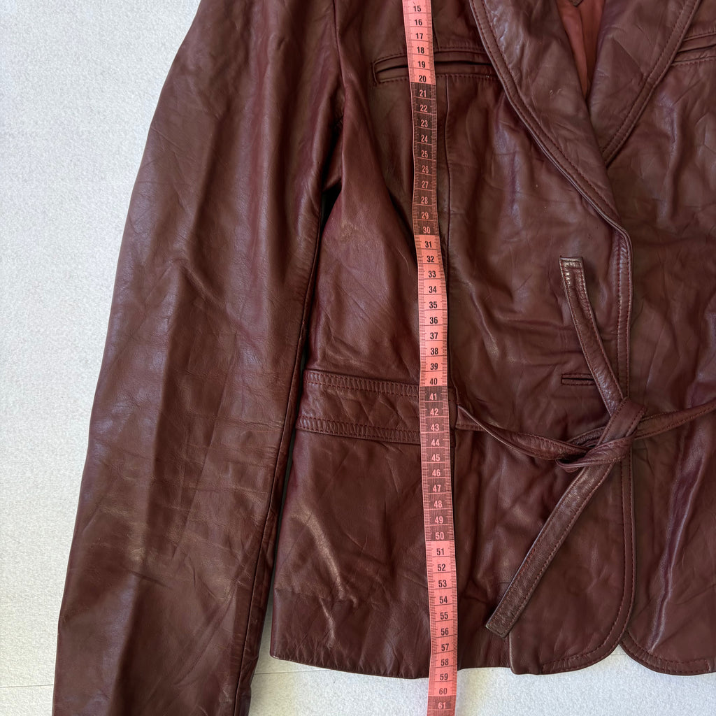 Vintage Burgundy Leather Short Trench Coat (M)