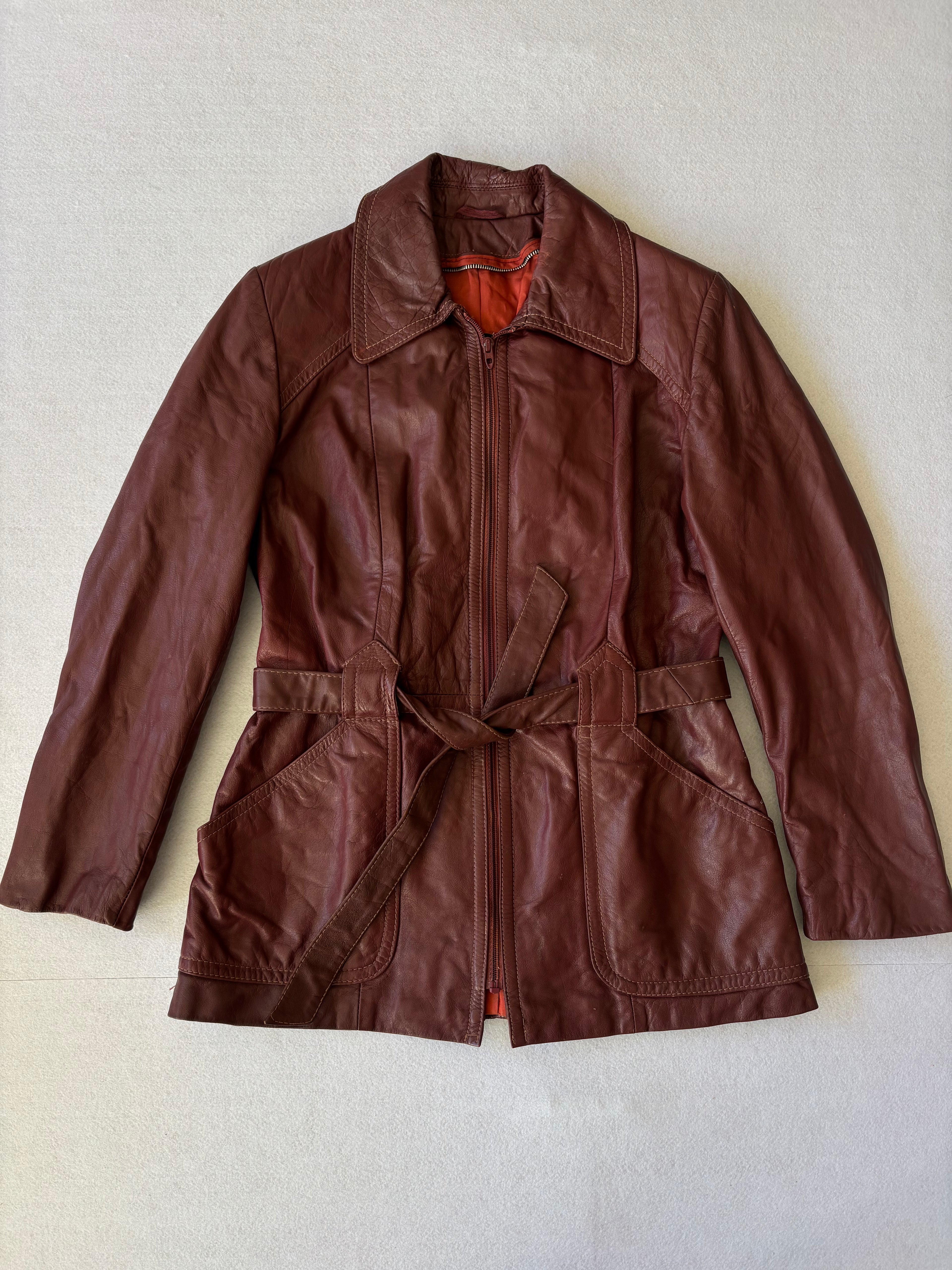 Vintage Burgundy Leather Trench Coat (M)