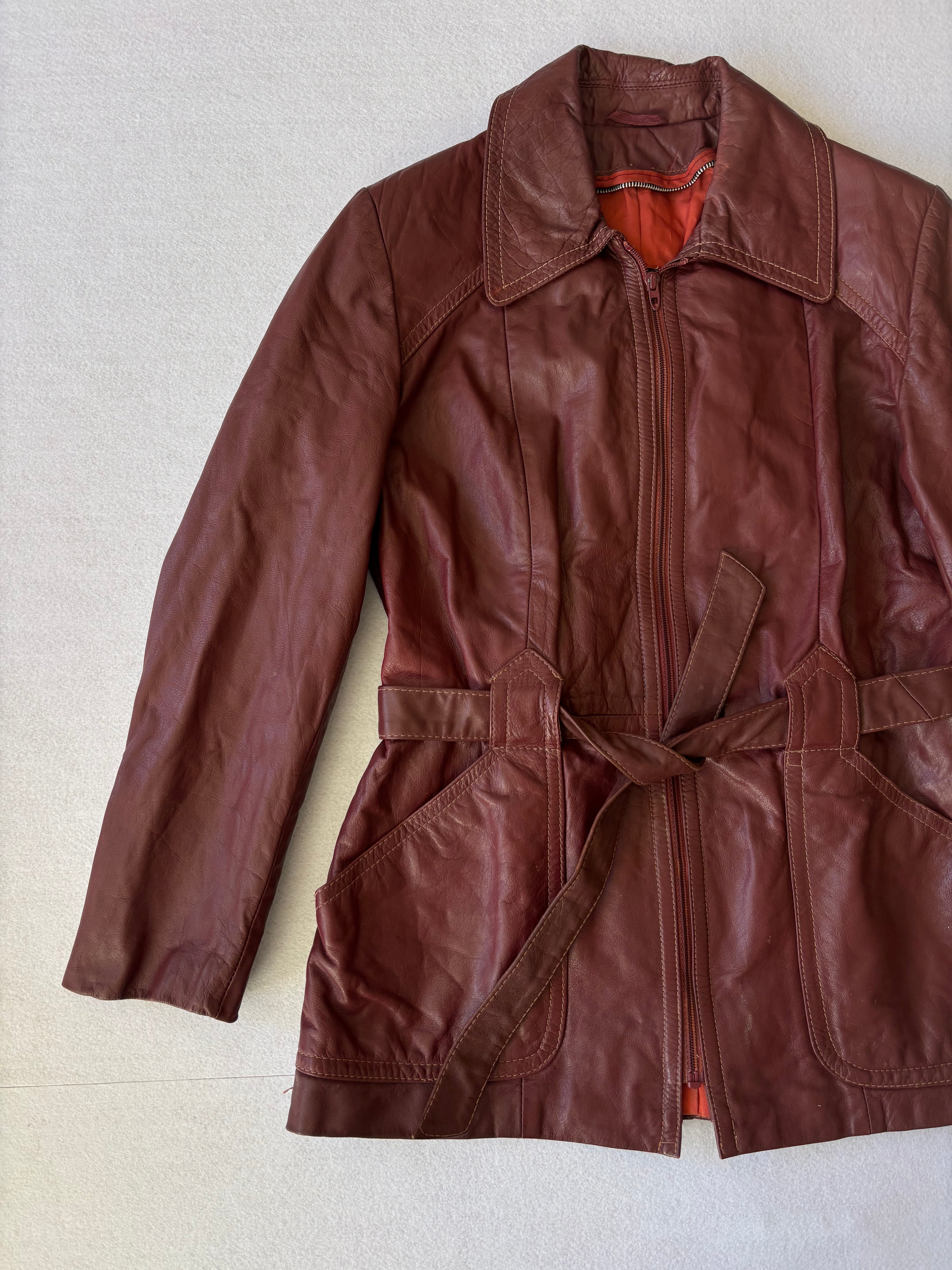 Vintage Burgundy Leather Trench Coat (M)
