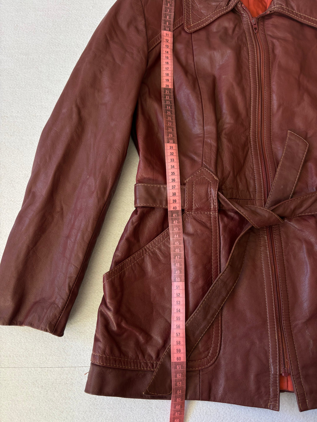 Vintage Burgundy Leather Trench Coat (M)