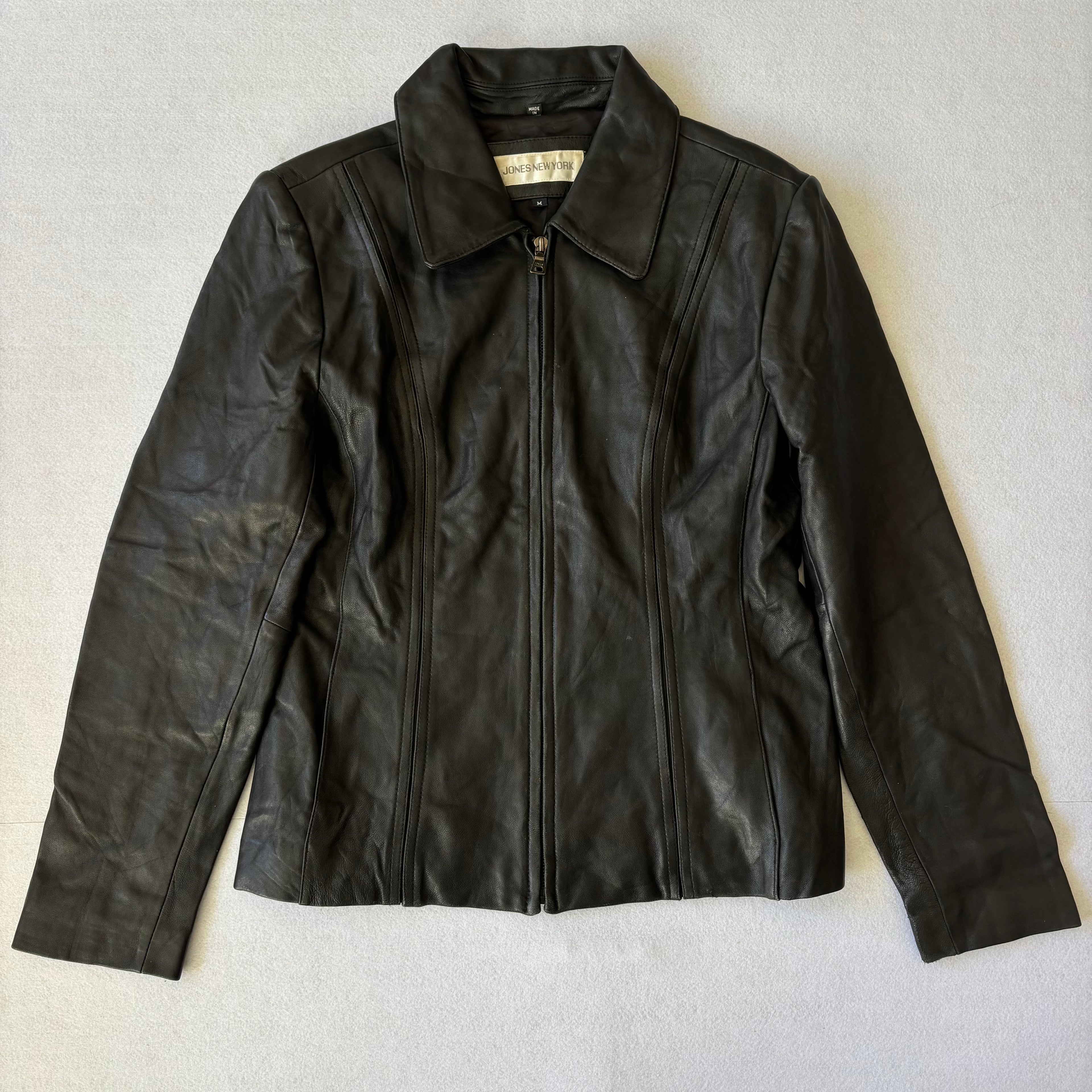Vintage Black Leather Zip Up Jacket (M)