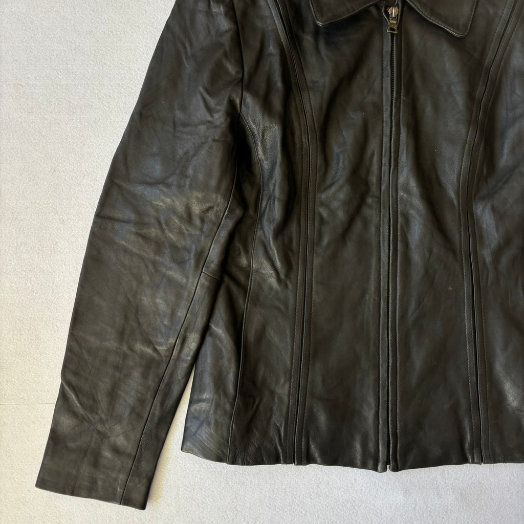 Vintage Black Leather Zip Up Jacket (M)