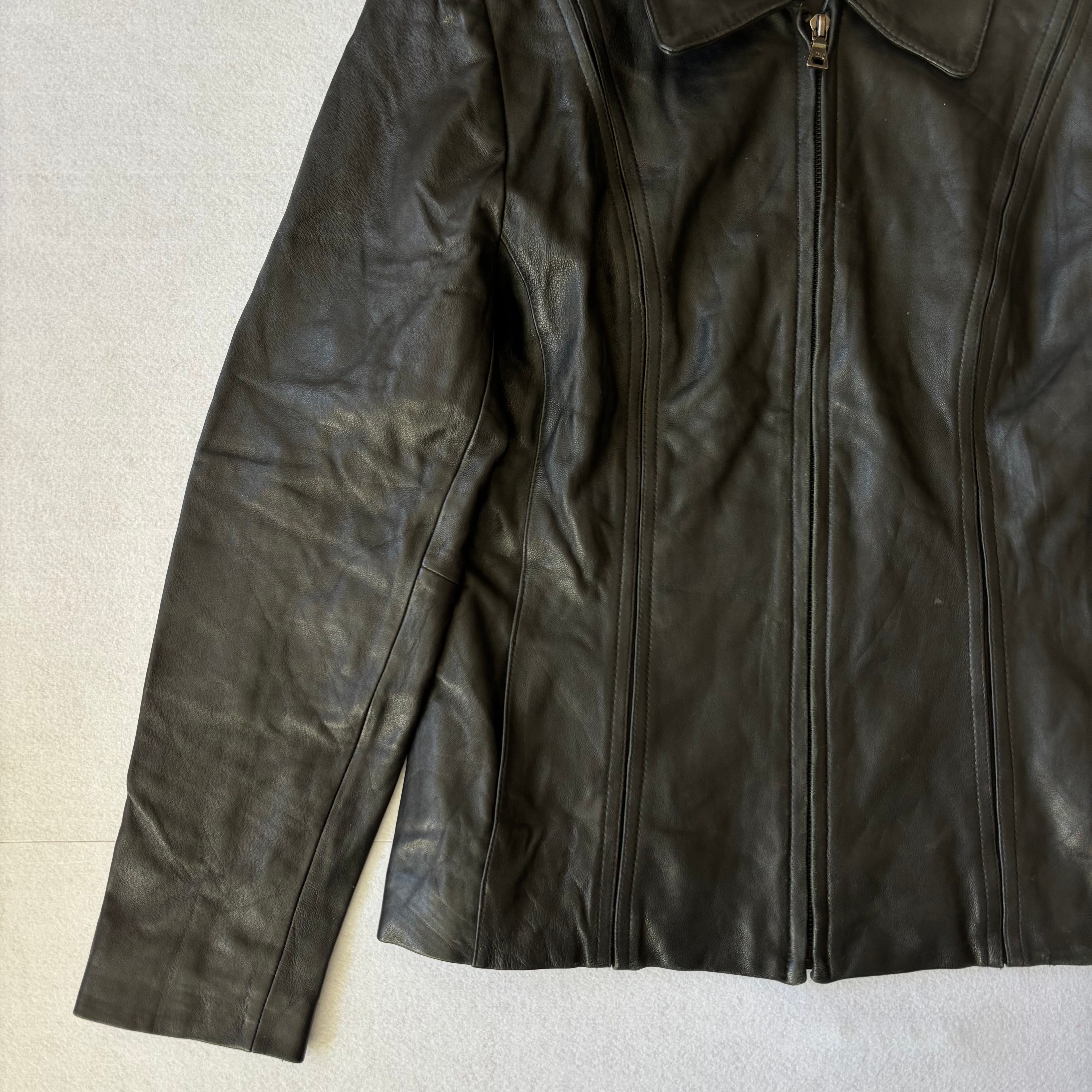 Vintage Black Leather Zip Up Jacket (M)