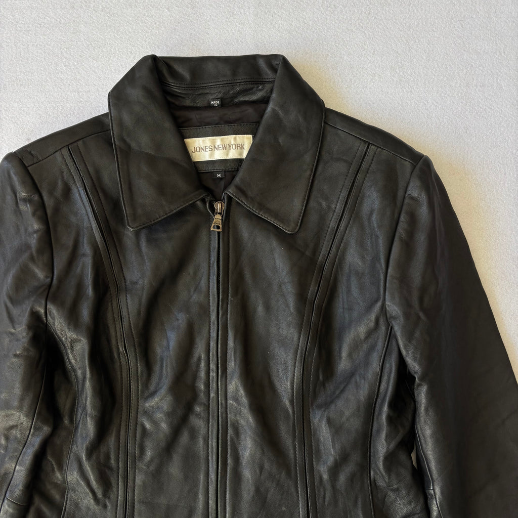 Vintage Black Leather Zip Up Jacket (M)