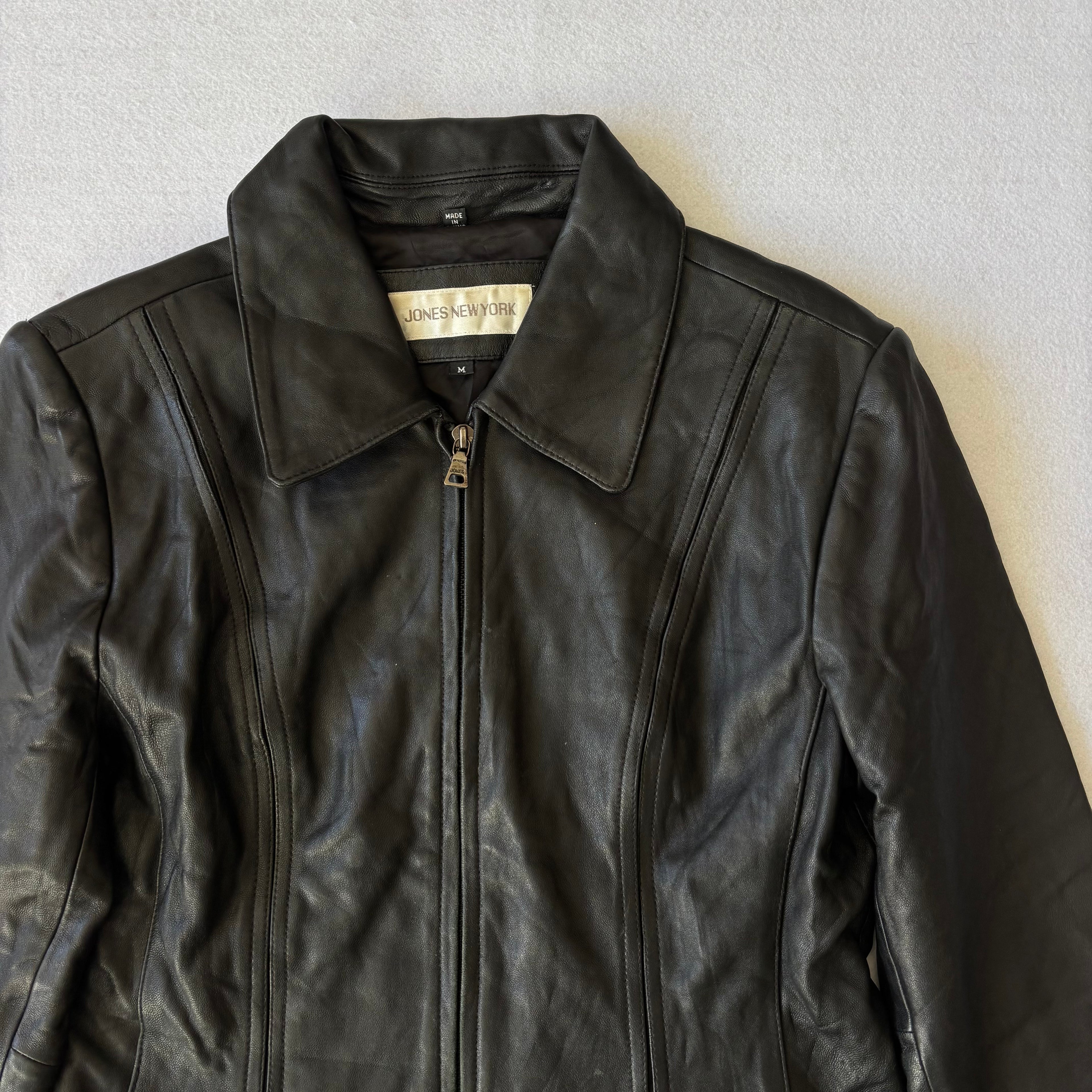 Vintage Black Leather Zip Up Jacket (M)
