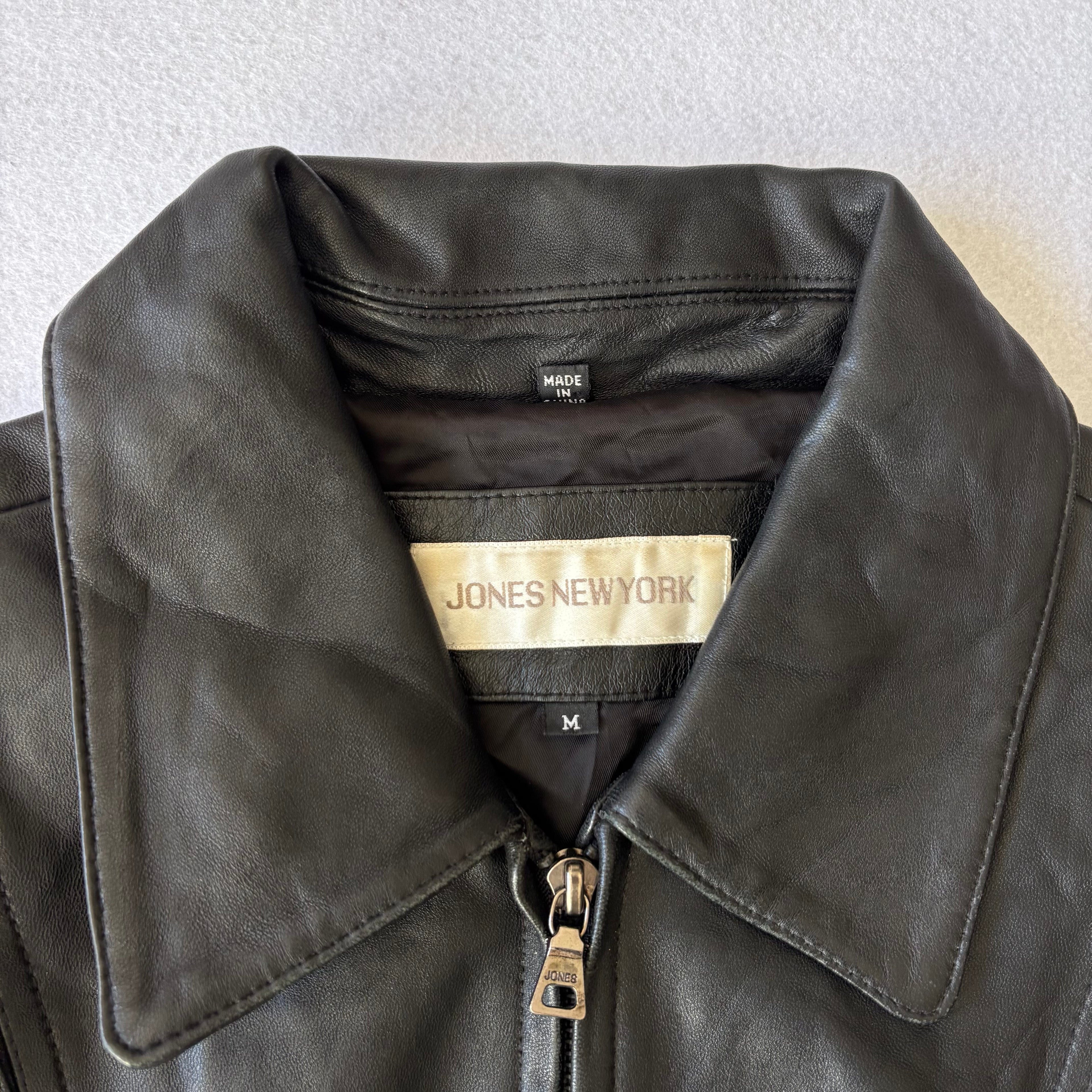 Vintage Black Leather Zip Up Jacket (M)
