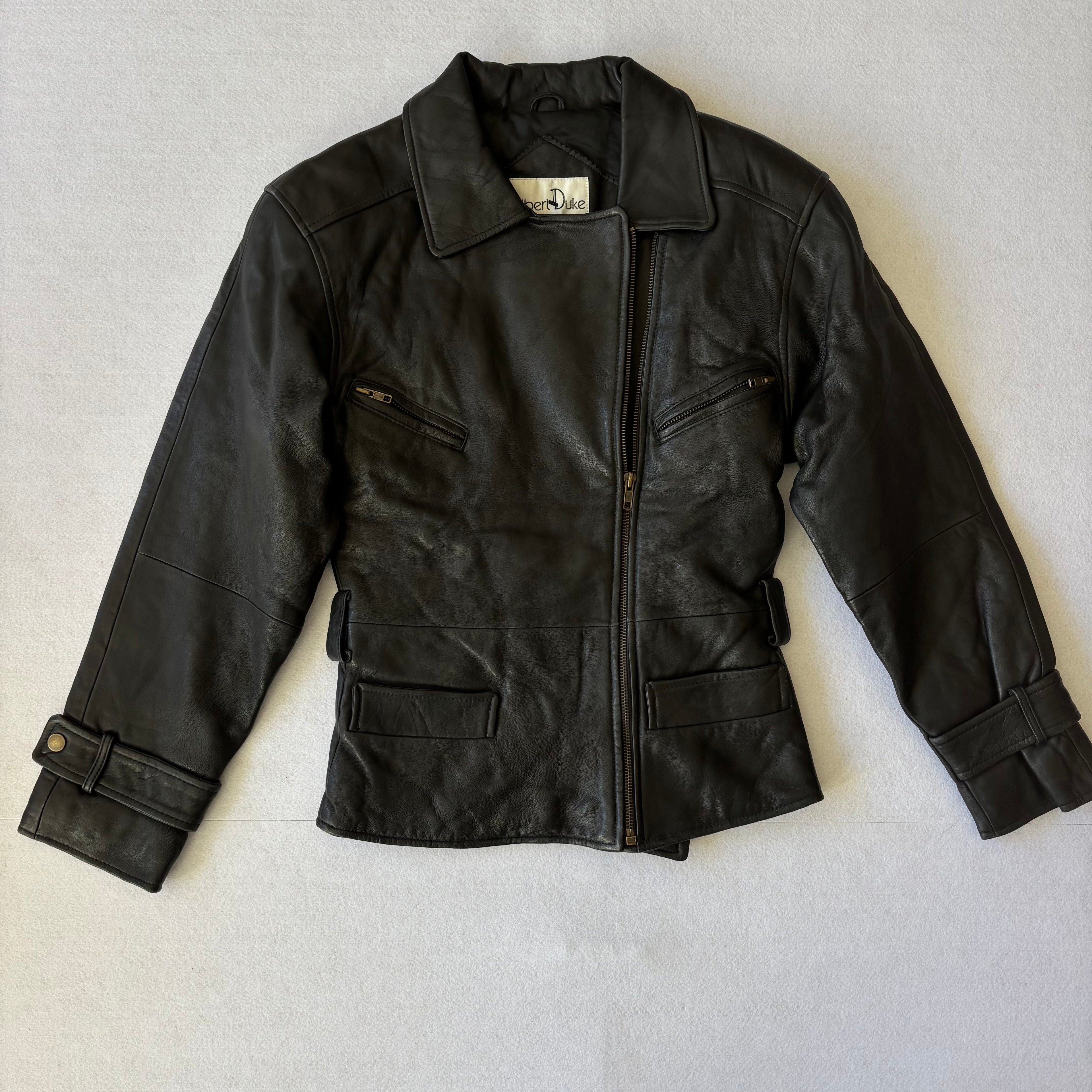 Vintage Black Leather Biker Jacket (S)