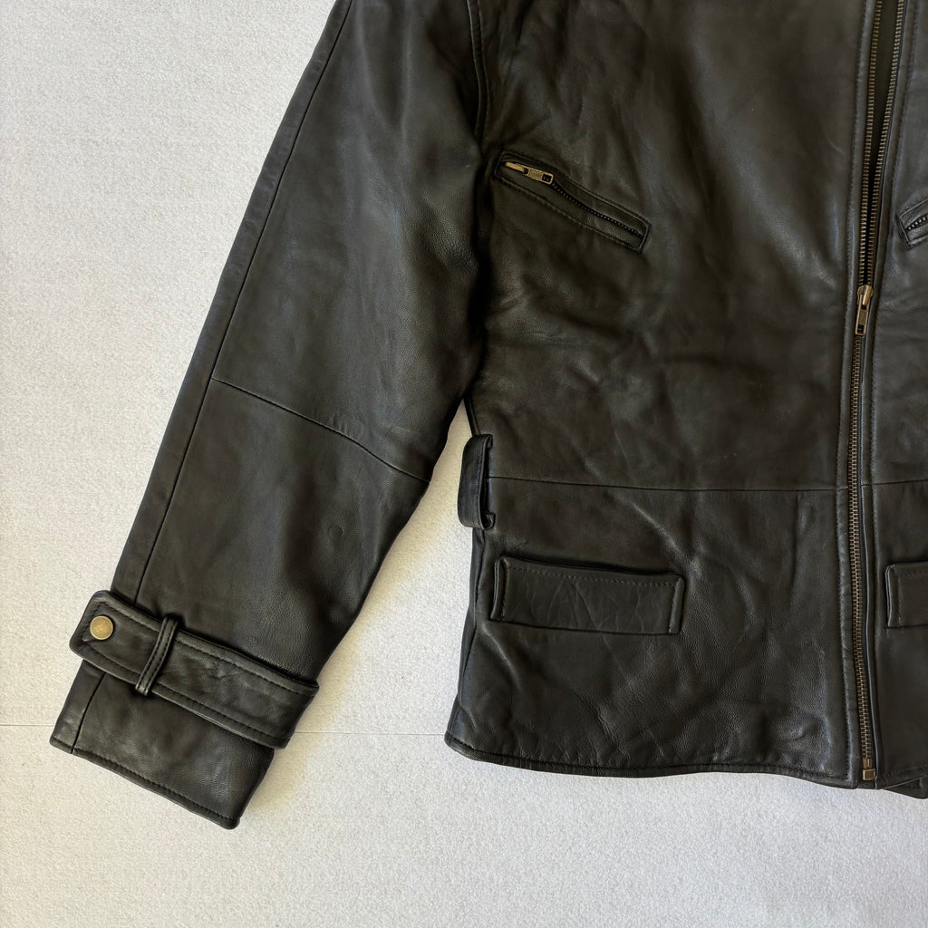 Vintage Black Leather Biker Jacket (S)