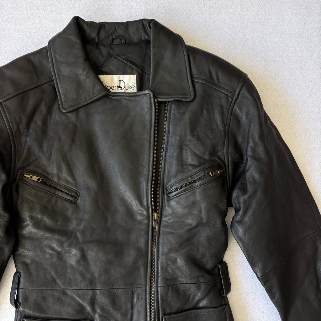 Vintage Black Leather Biker Jacket (S)