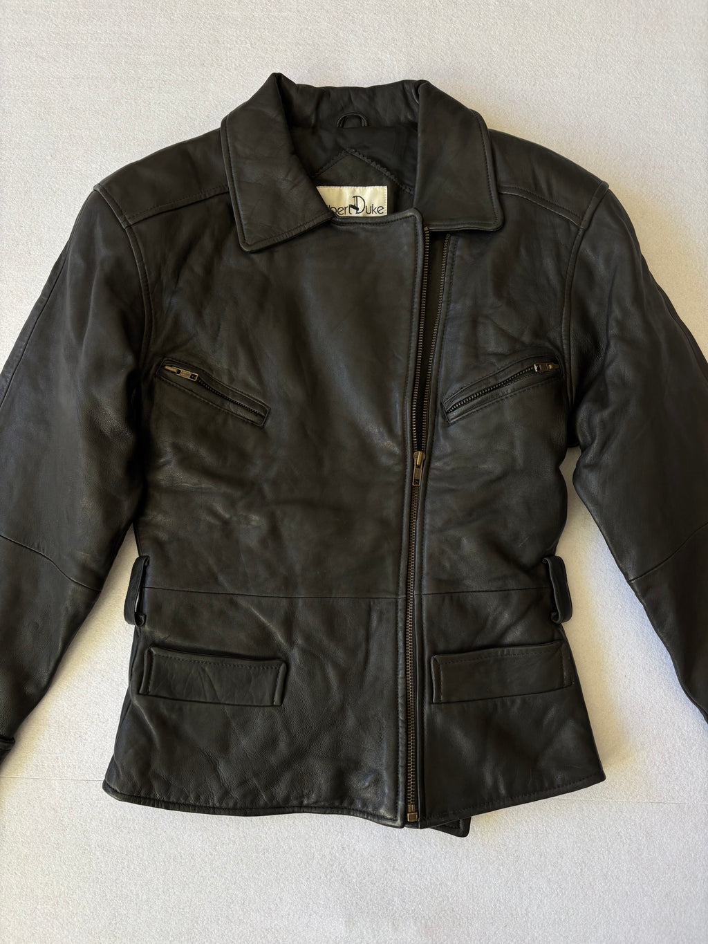 Vintage Black Leather Biker Jacket (S)