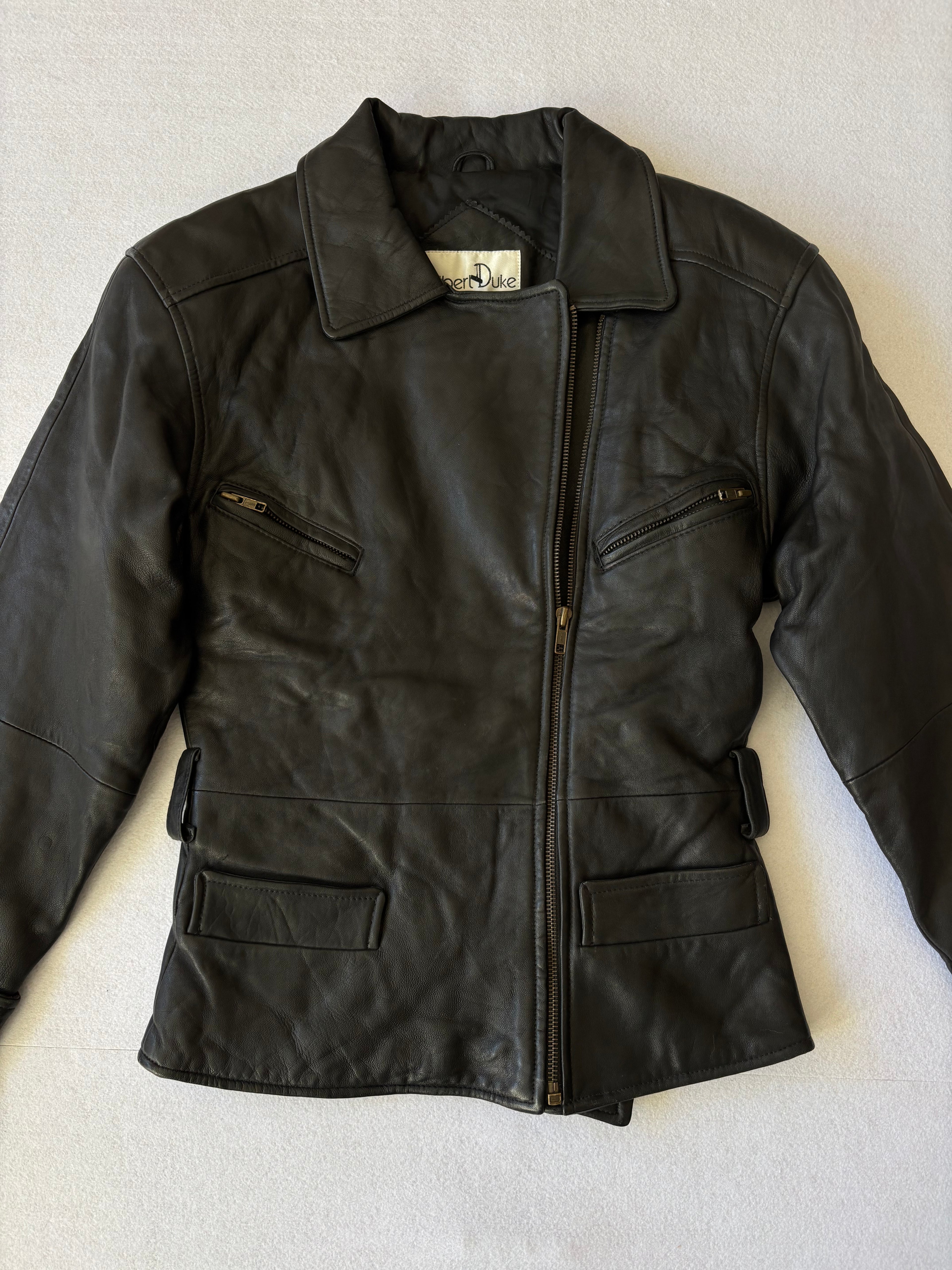 Vintage Black Leather Biker Jacket (S)