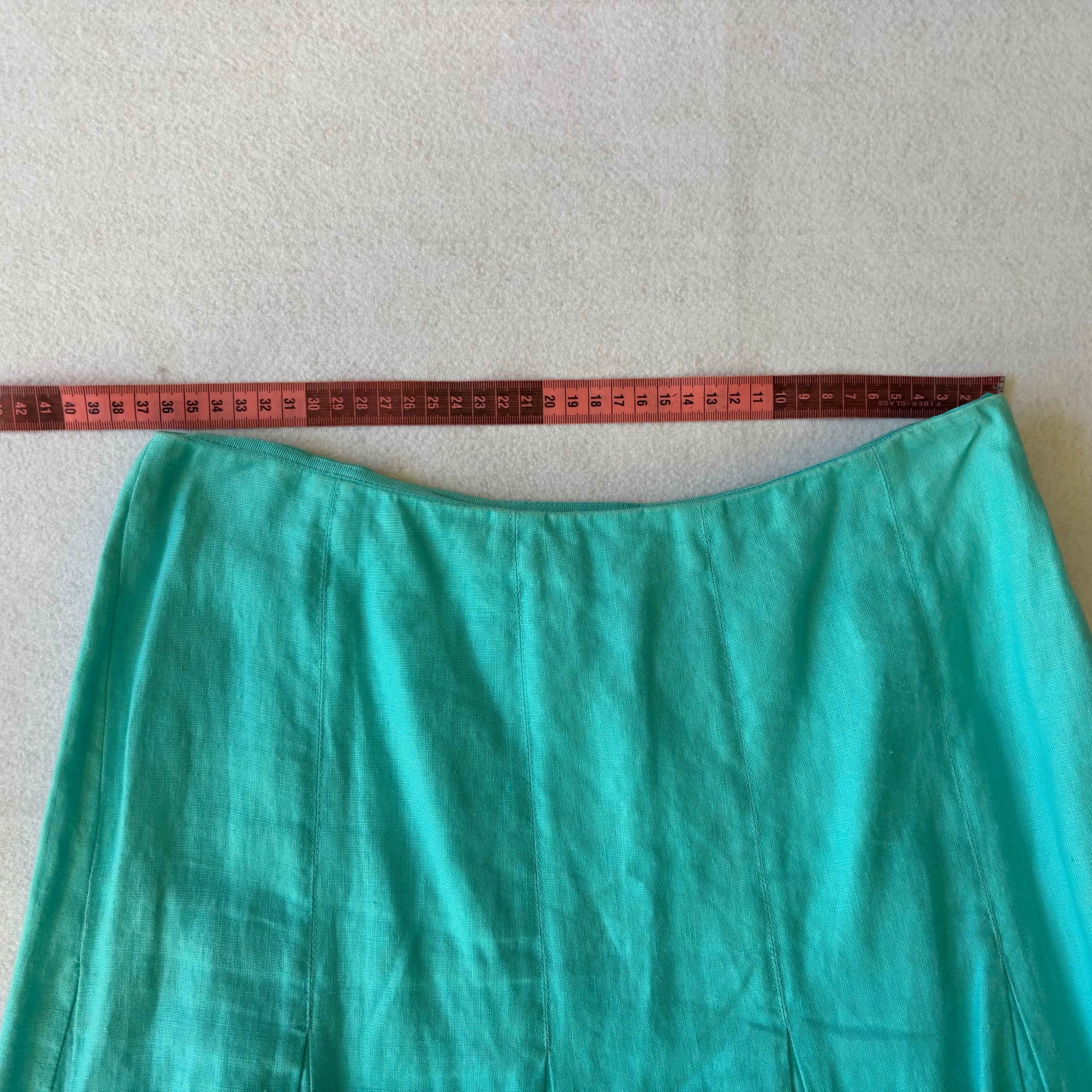 Y2K Aquca Linen Midi Skirt (S)