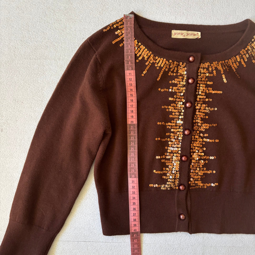 Y2K Brown Sequin Cardigan (S)