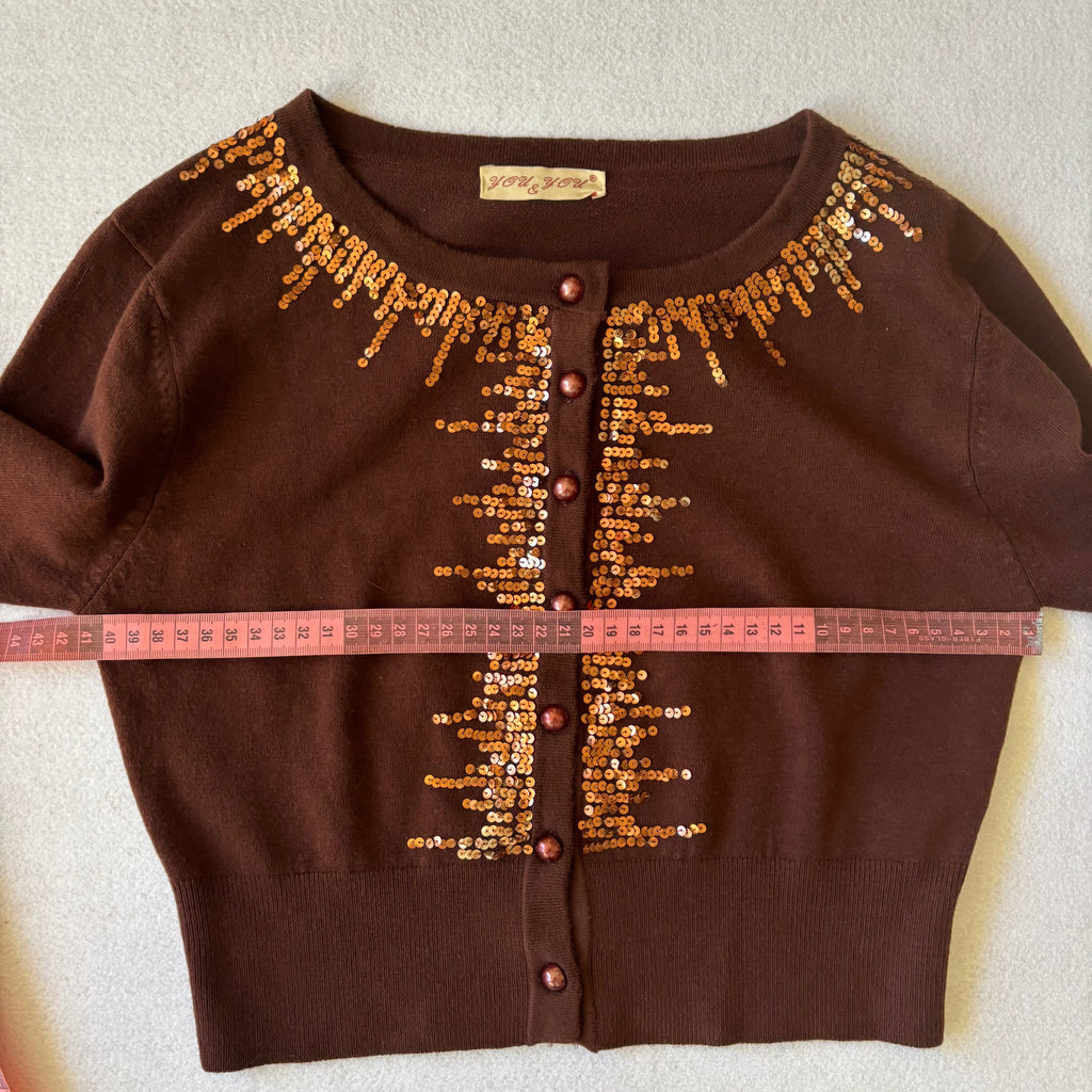 Y2K Brown Sequin Cardigan (S)