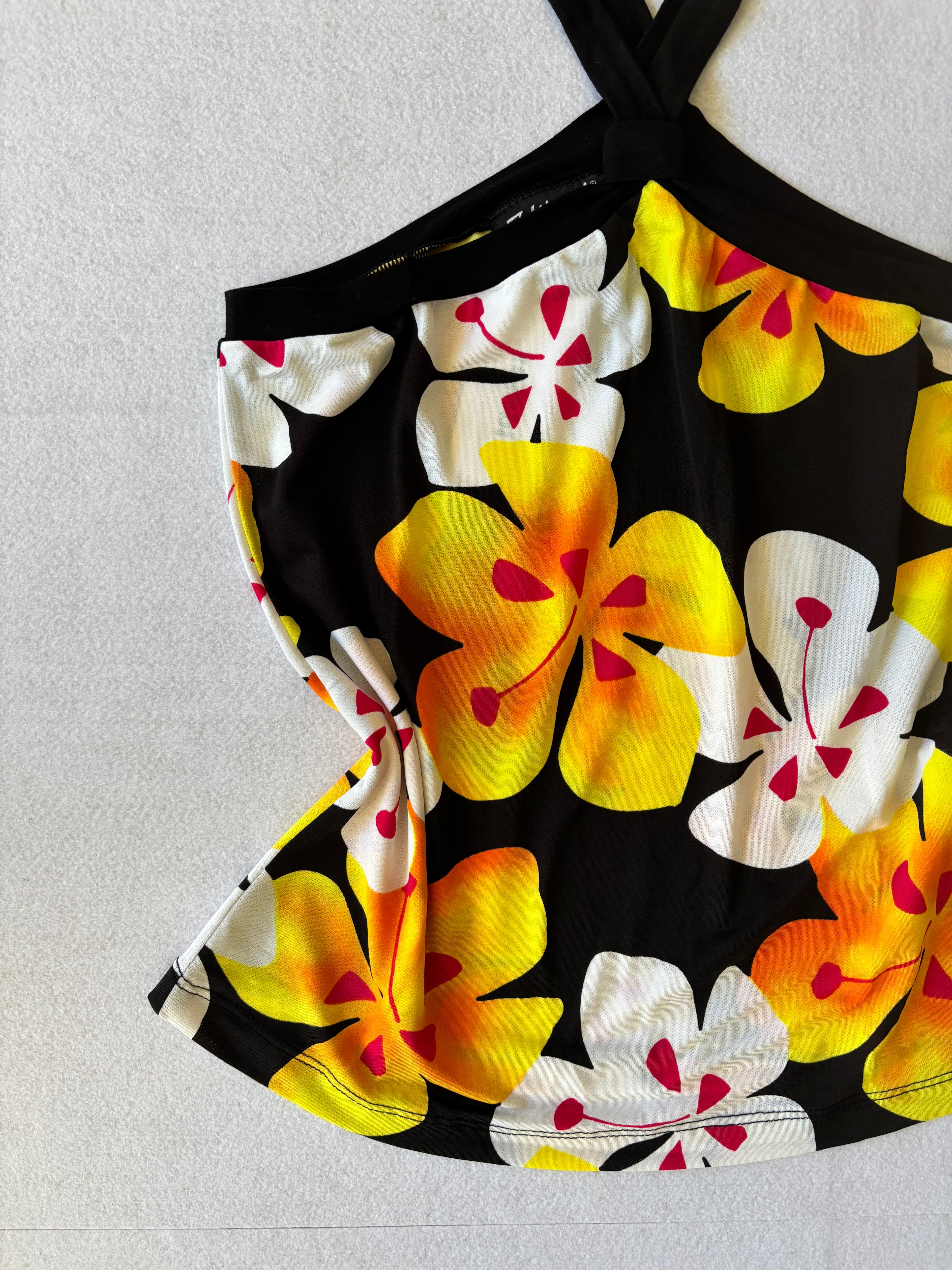 Y2K Black Tropical Floral Halter Top (S)