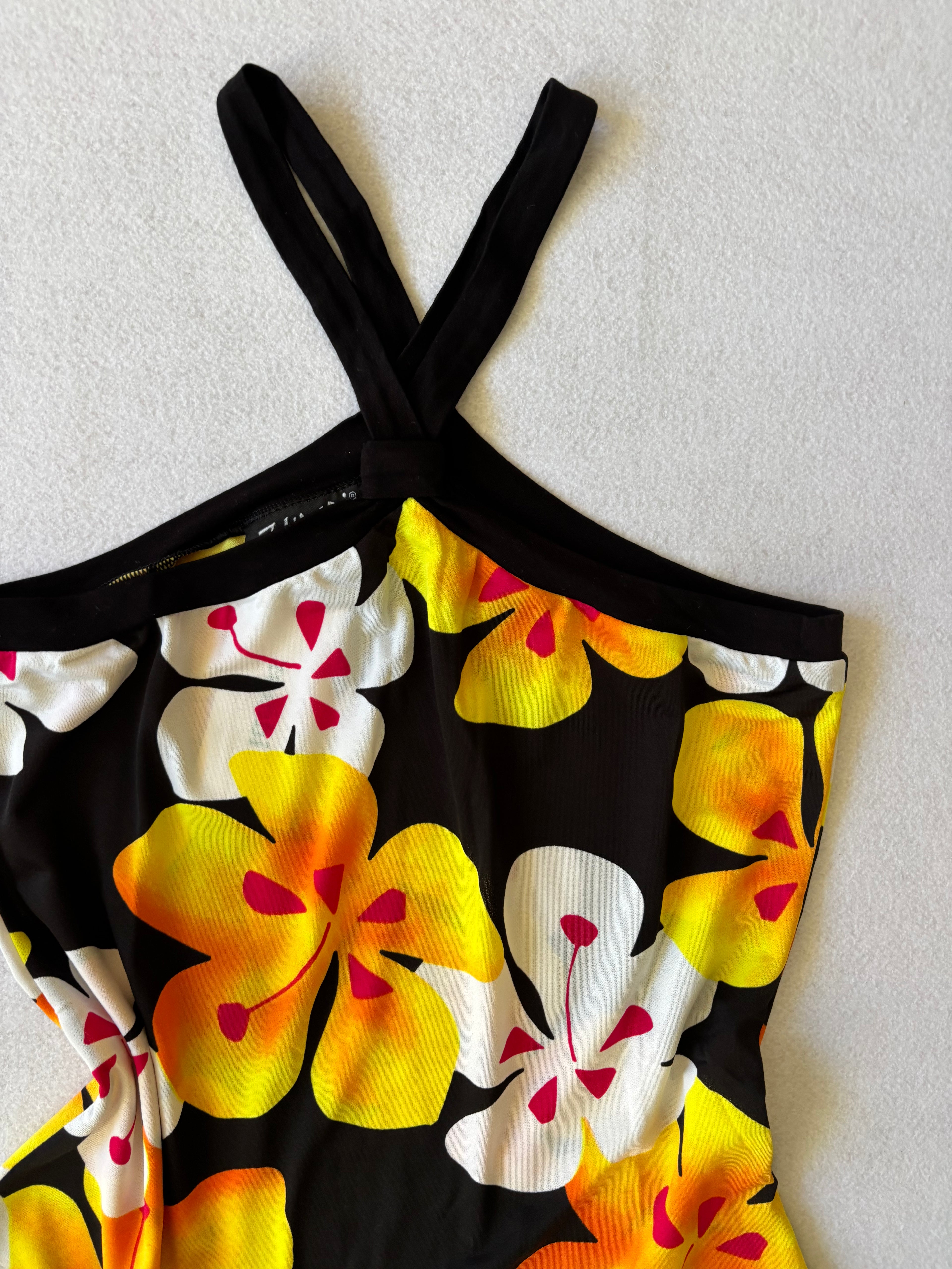 Y2K Black Tropical Floral Halter Top (S)