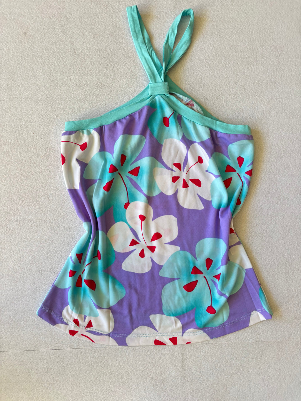 Y2K Lilac Hawaiian Floral Halter Top (S)