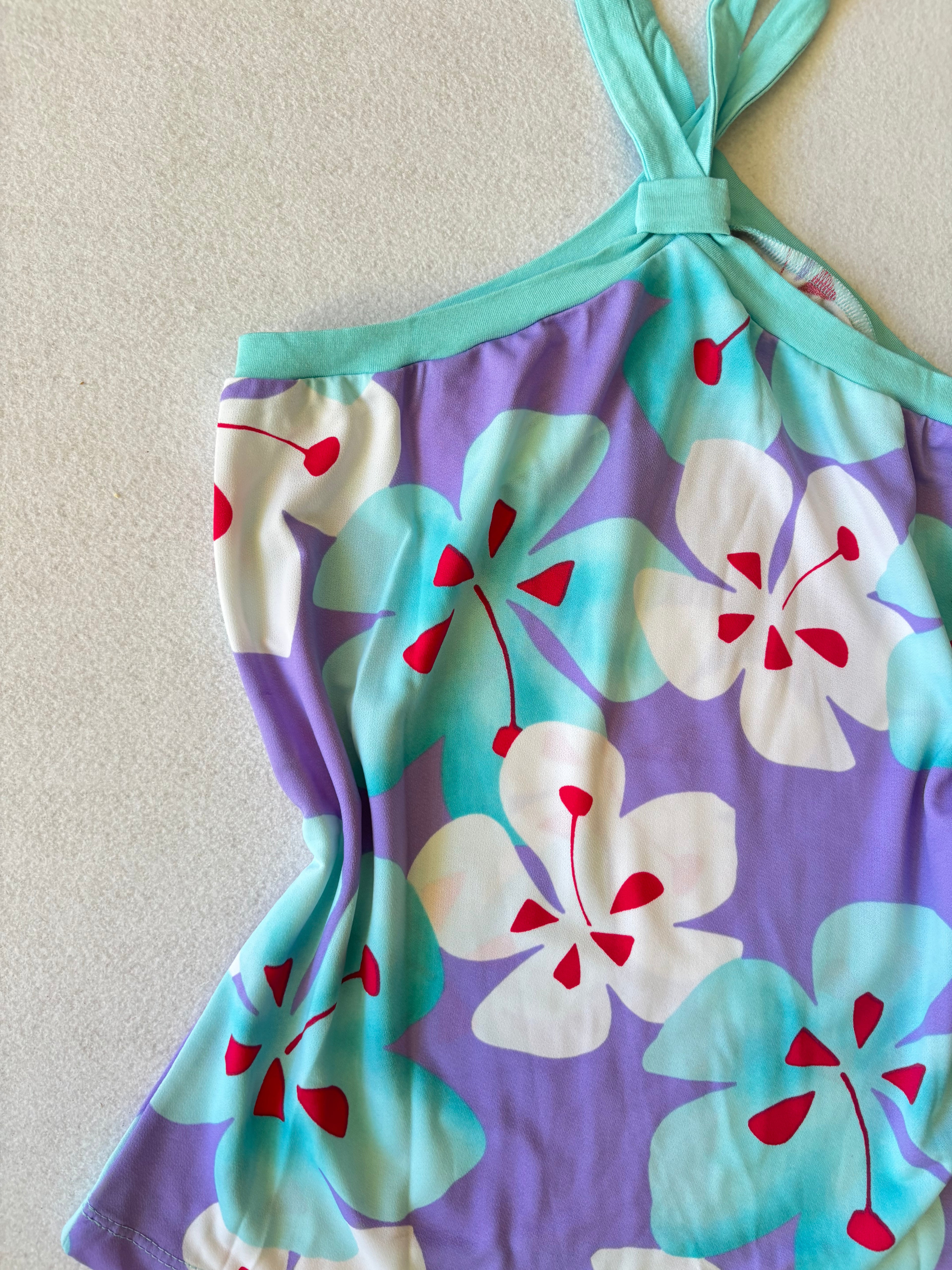Y2K Lilac Hawaiian Floral Halter Top (S)