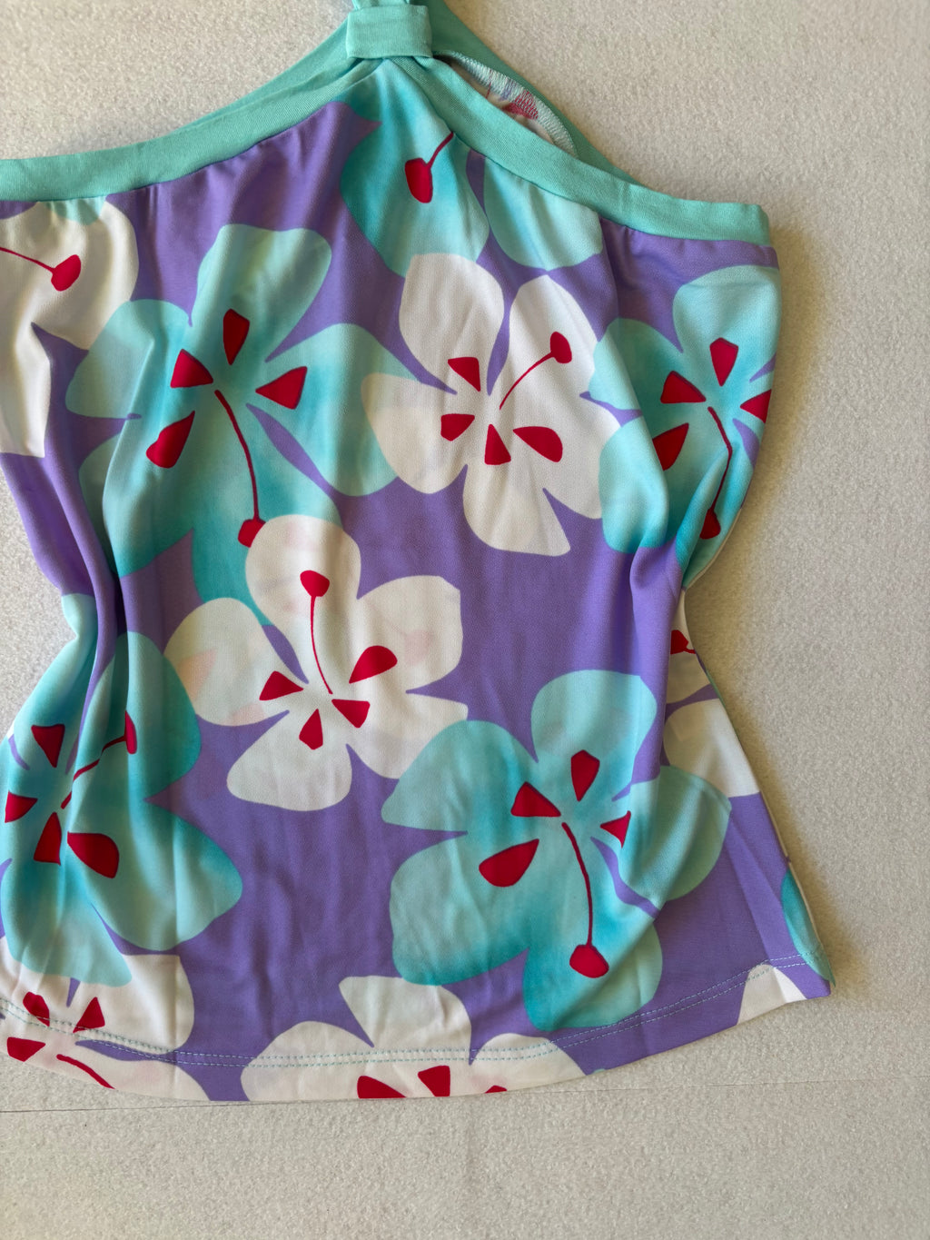 Y2K Lilac Hawaiian Floral Halter Top (S)