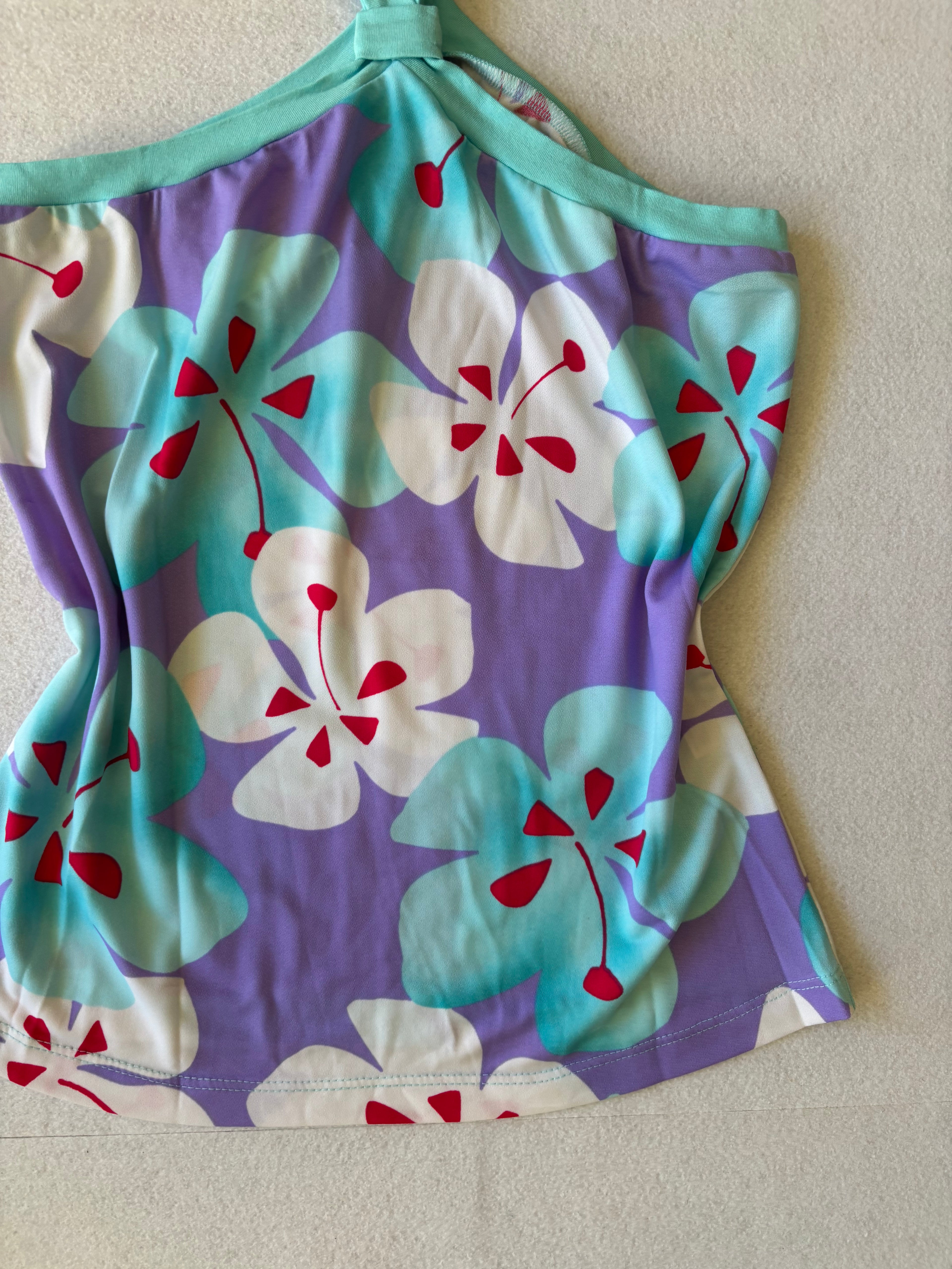 Y2K Lilac Hawaiian Floral Halter Top (S)