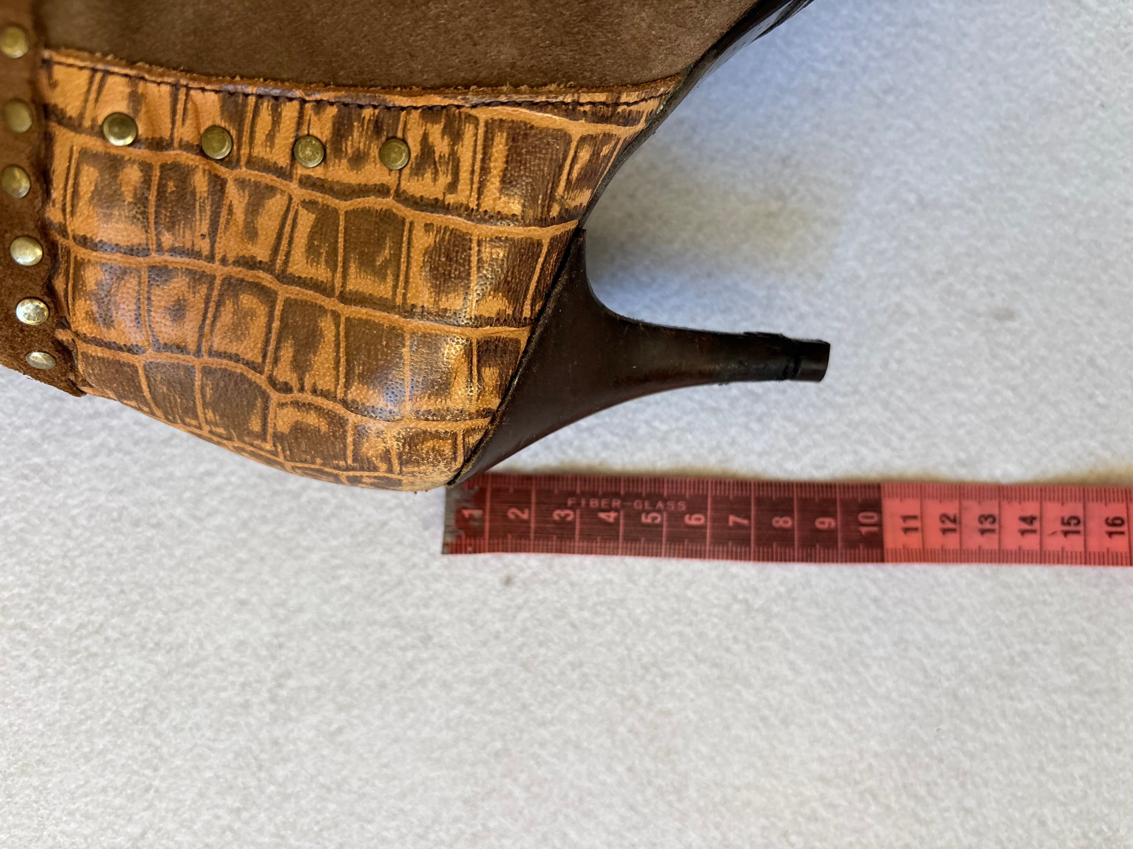 Vintage 90s Brown Suede & Croc Embossed Knee High Boots 37EUR
