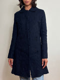 Vintage Blue Floral Cutout Embroidered Long Trench Coat (S)