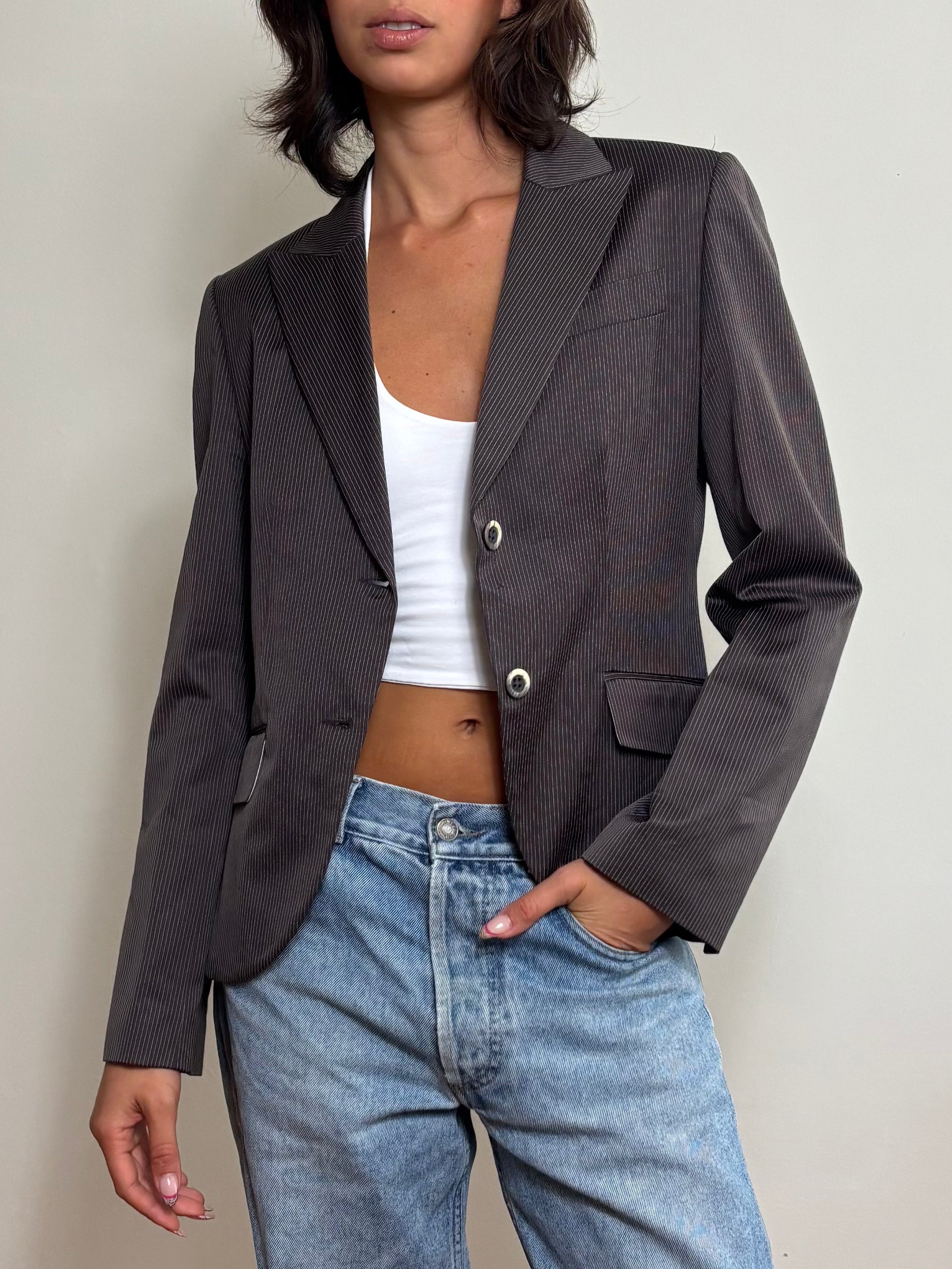 Vintage Pinstripe Fitted Tailored Blazer (S)