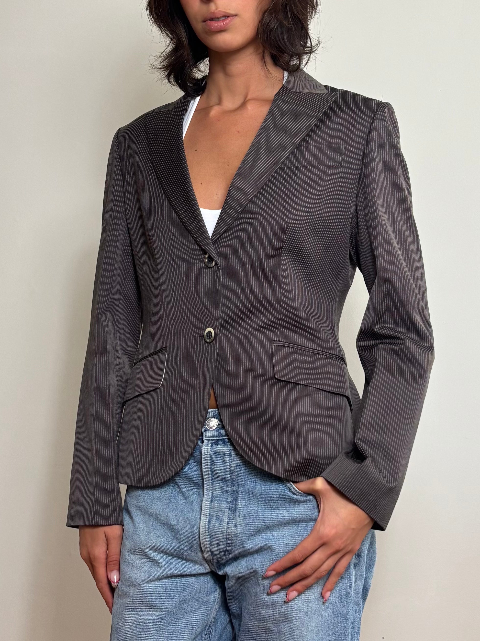 Vintage Pinstripe Fitted Tailored Blazer (S)