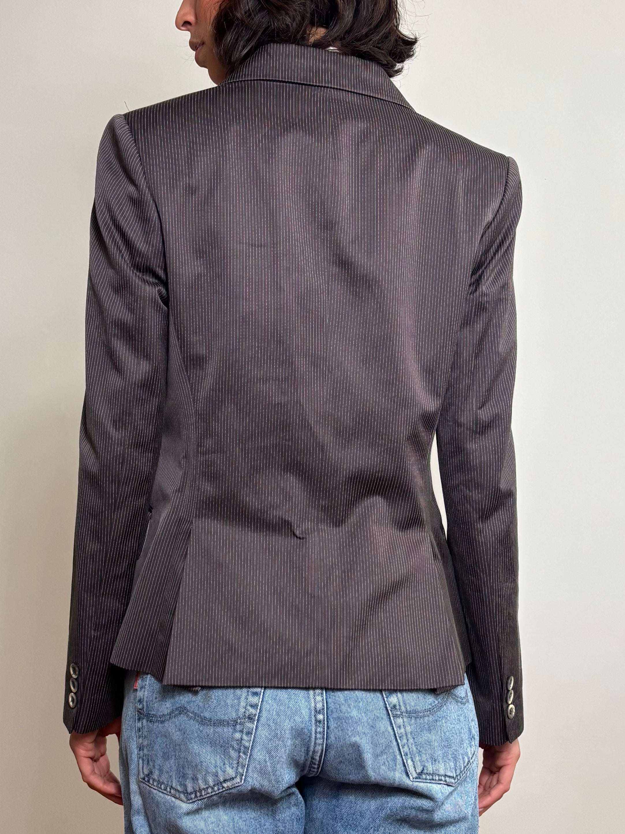 Vintage Pinstripe Fitted Tailored Blazer (S)