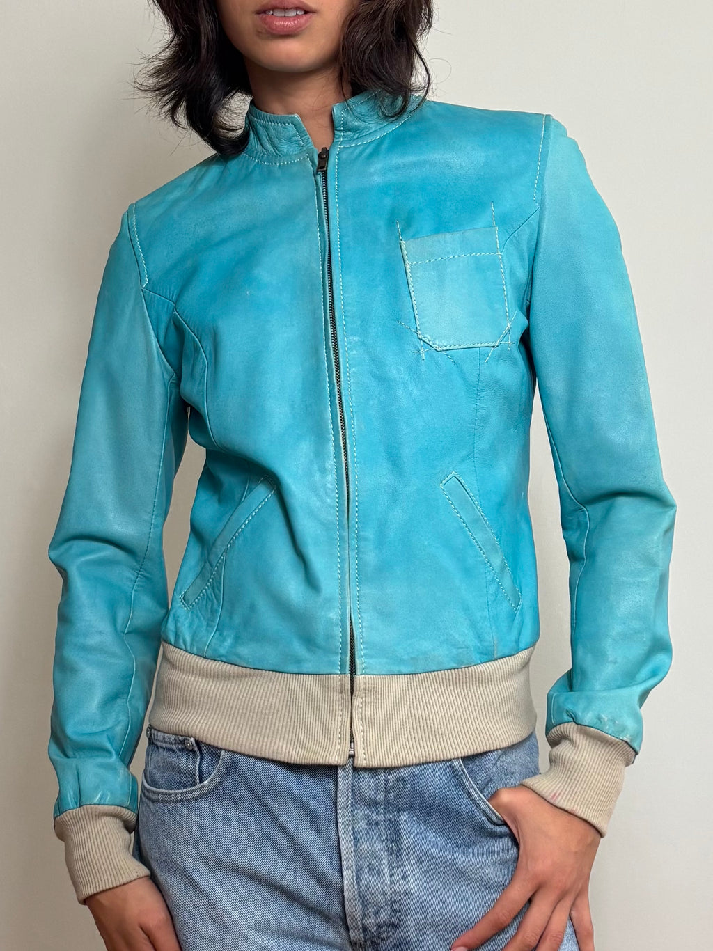 Blue Leather Jacket (S)
