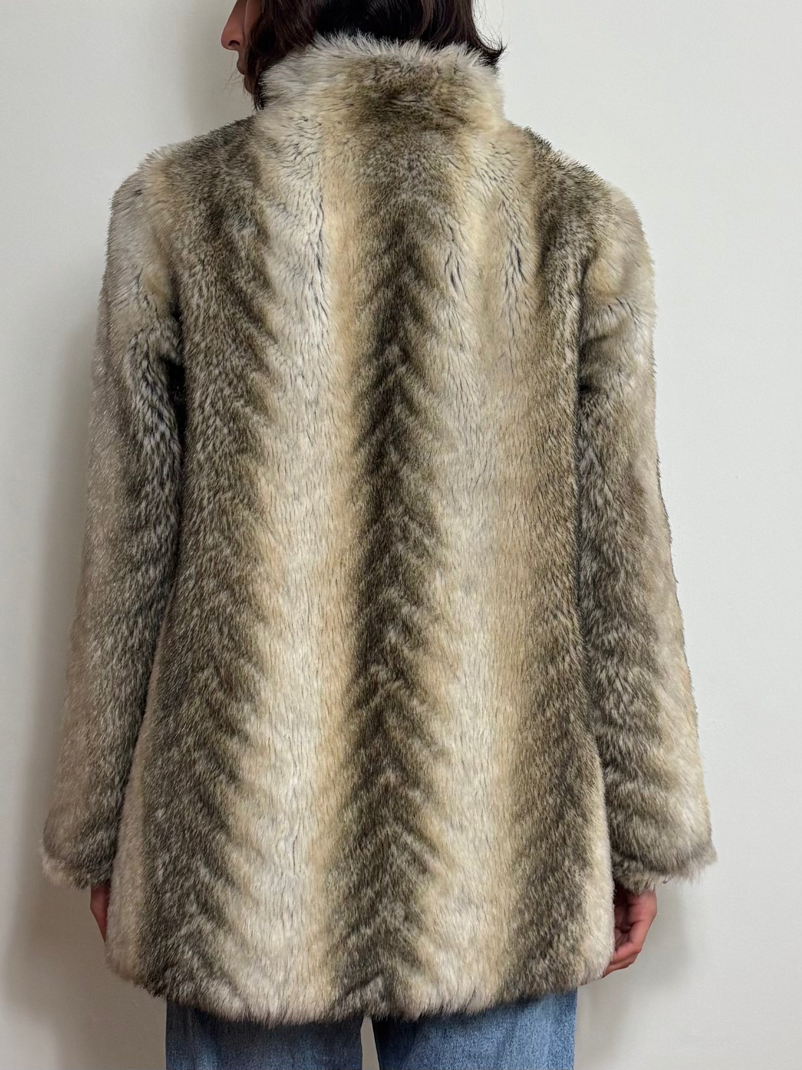 Vintage Faux Fur Striped Coat (M)