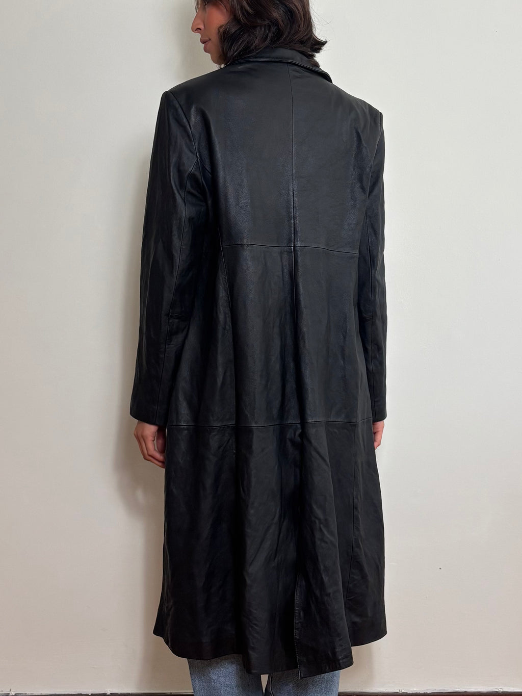 Vintage 90s Black Real Leather Trench Coat (L)