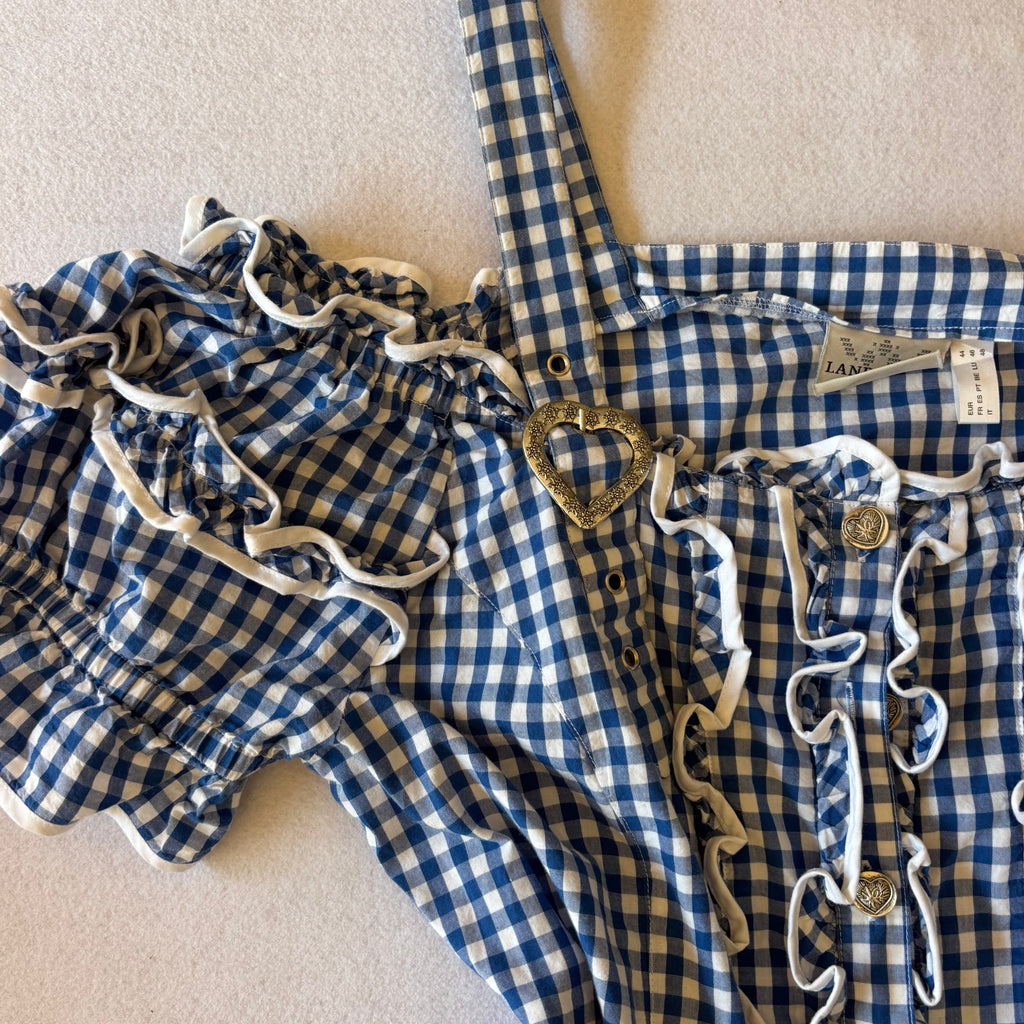 Y2K Blue Gingham Off-Shoulder Top (XL)