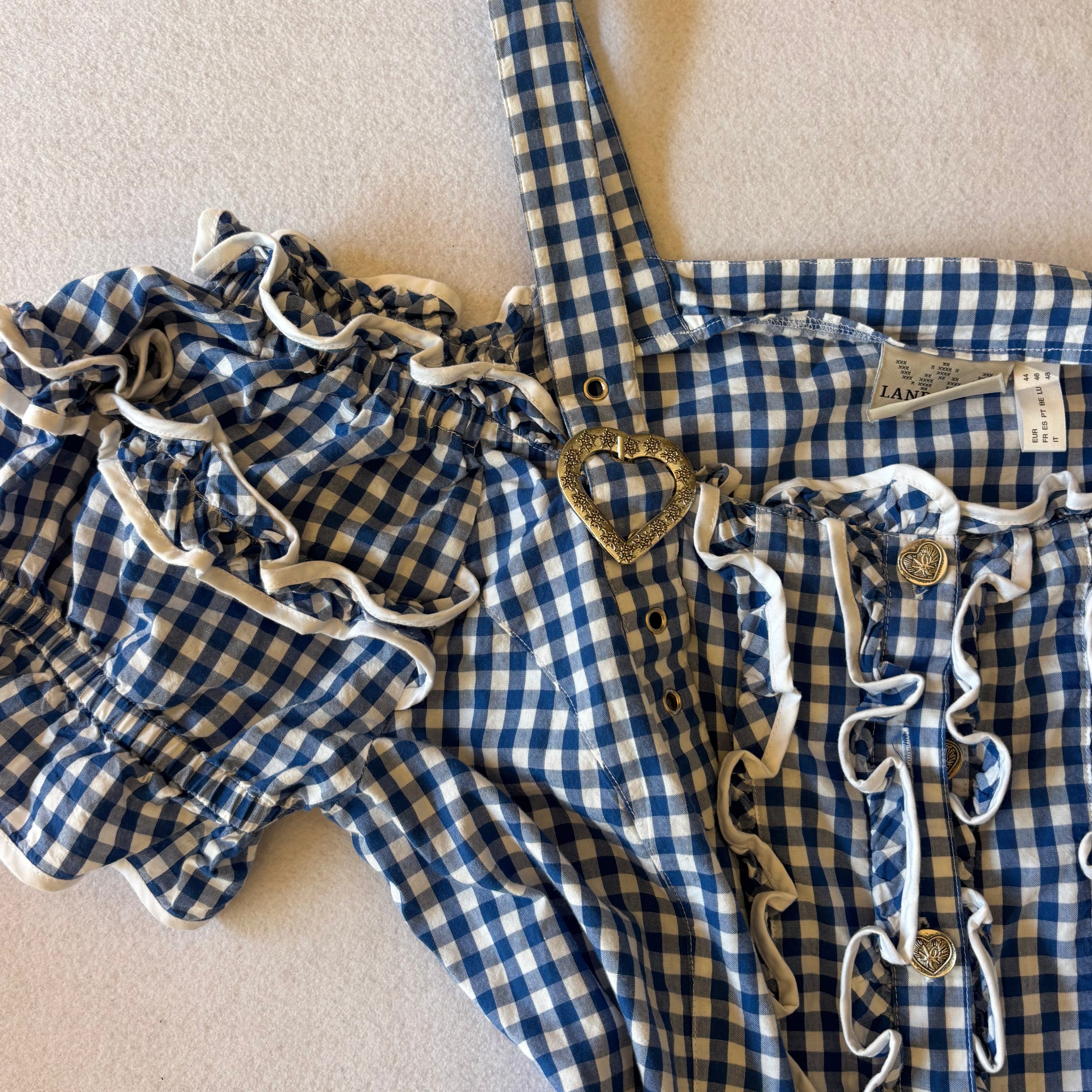 Y2K Blue Gingham Off-Shoulder Top (XL)