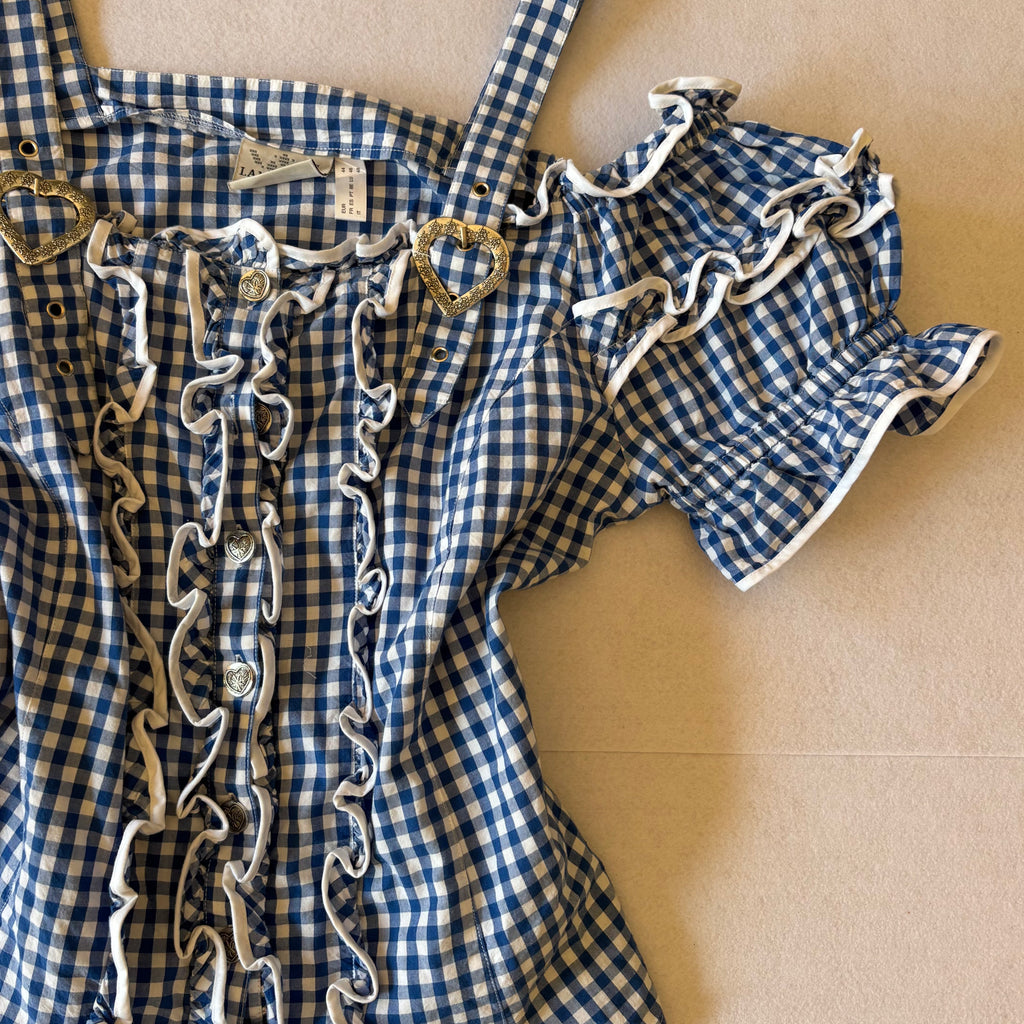 Y2K Blue Gingham Off-Shoulder Top (XL)