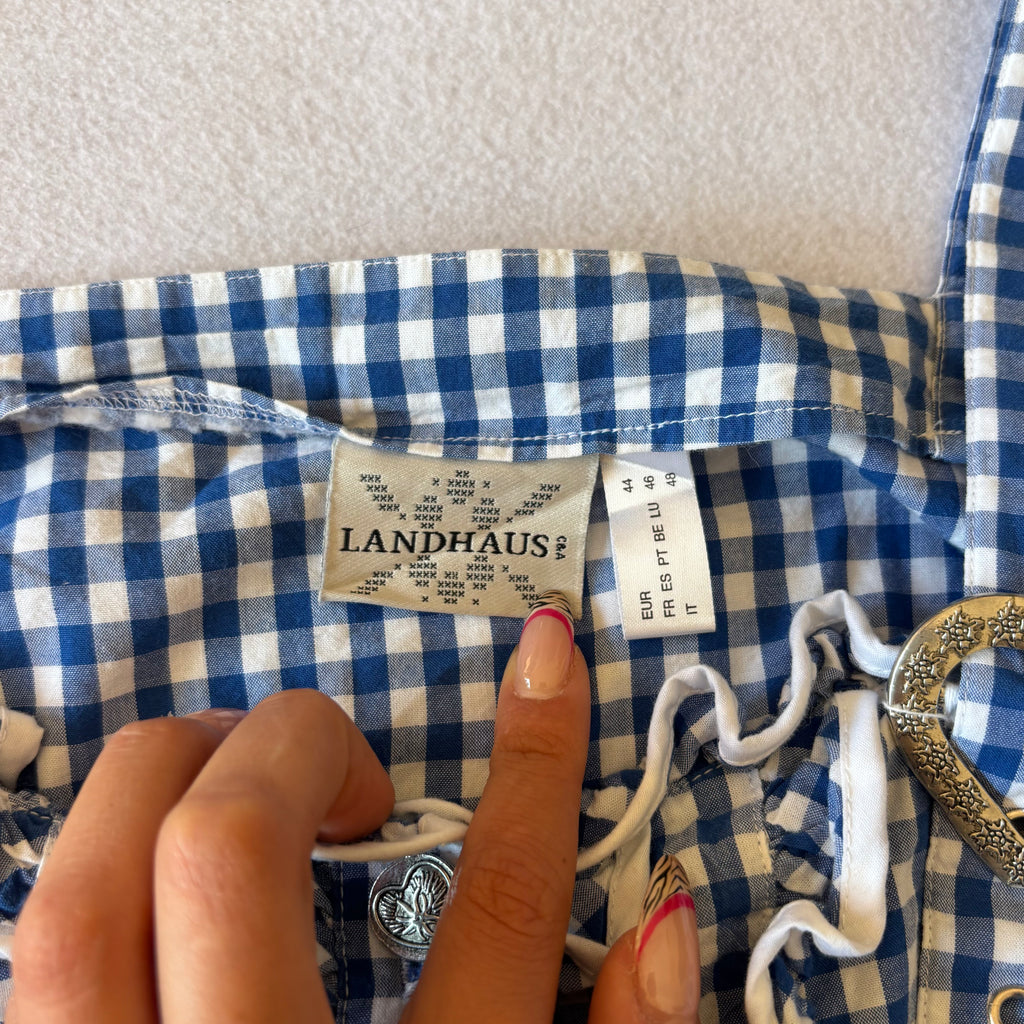 Y2K Blue Gingham Off-Shoulder Top (XL)